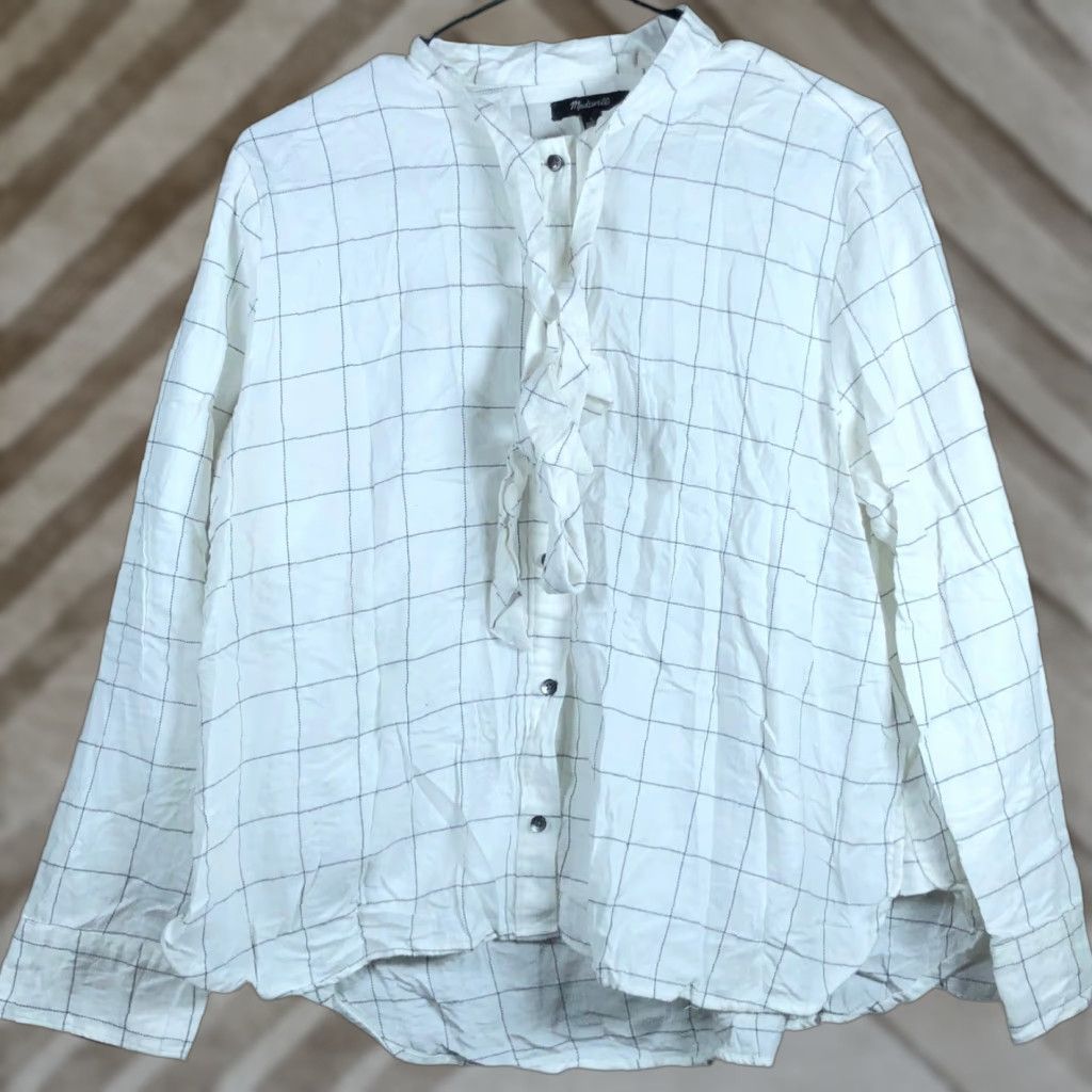 Madewell Madewell Blouse White Windowpane Plaid Front Tie 100% Cotton Large Size L / US 10 / IT 46 - 1 Thumbnail