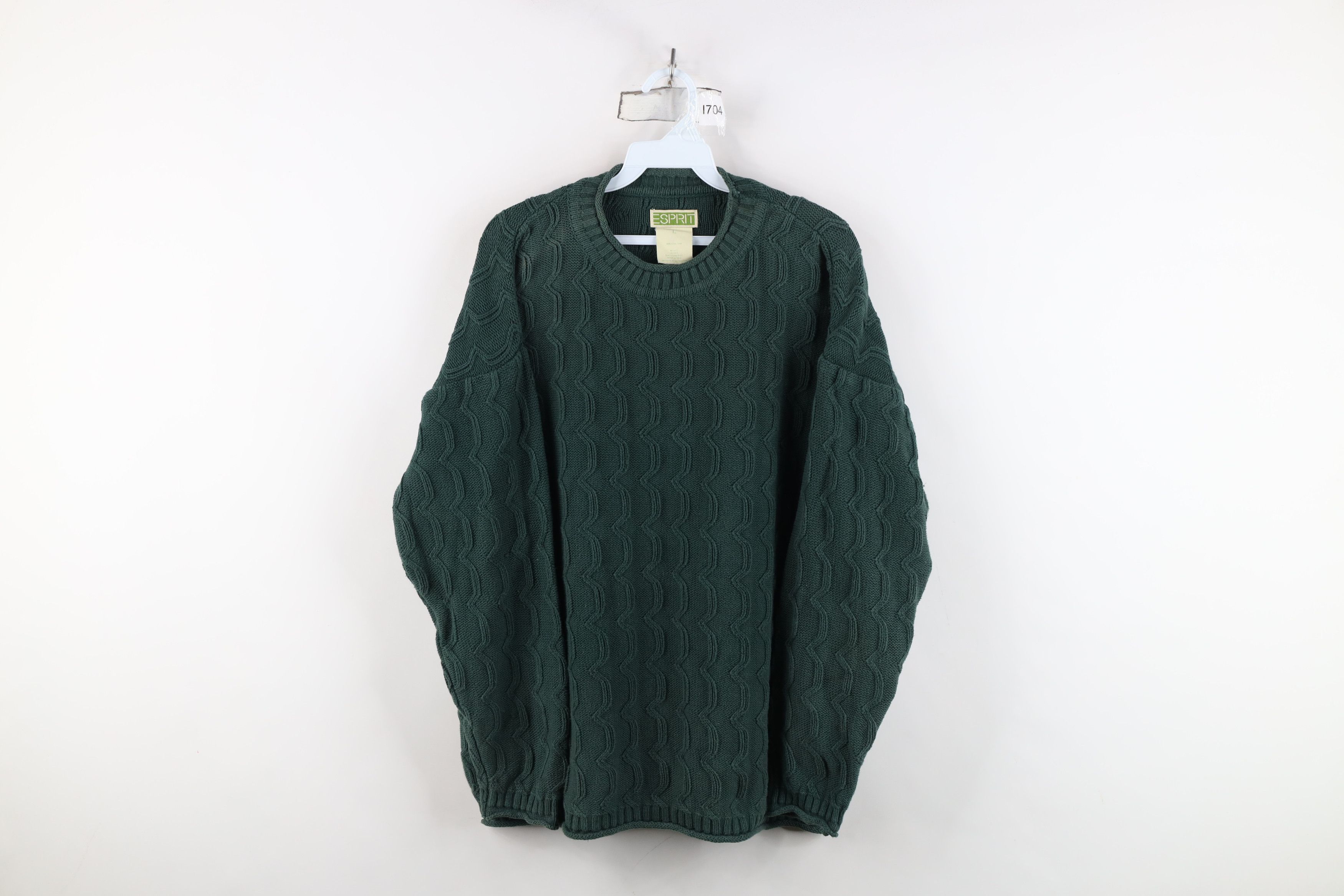 Esprit Vintage 90s Esprit Babydoll Marled Knit Sweater Green Cotton Size L / US 10 / IT 46 - 1 Thumbnail