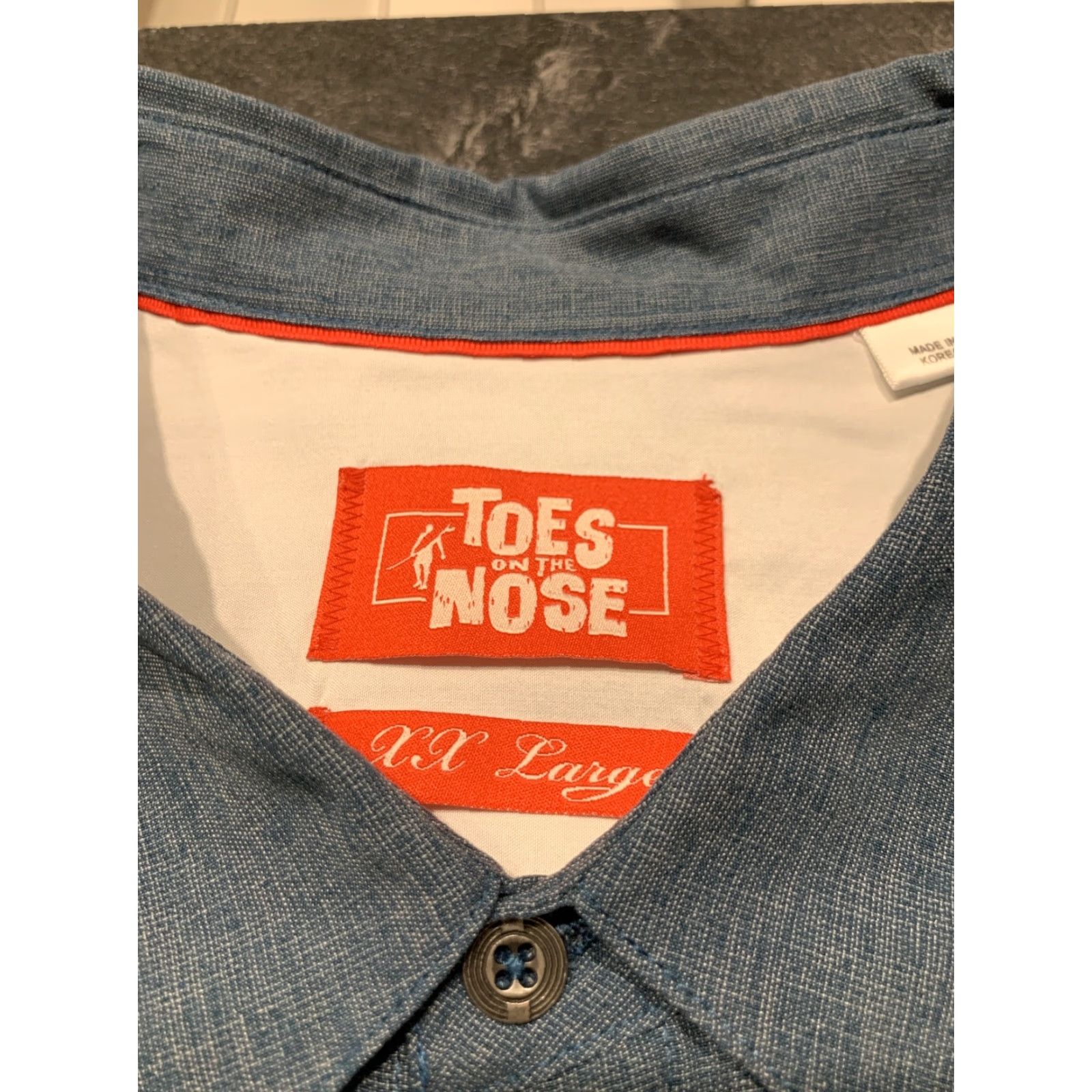 Vintage Toes On The Nose Button Shirt XXL 2XL Blue Polyester Blend Short Sleeve Pocket Size US XXL / EU 58 / 5 - 4 Thumbnail