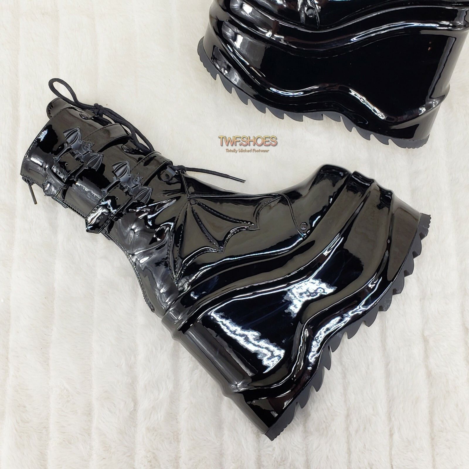 Demonia Cult DEMONIA Wave 150 Bat Wing 6" Platform Goth Mid Calf Boots Bl Size US 6 / IT 36 - 5 Thumbnail