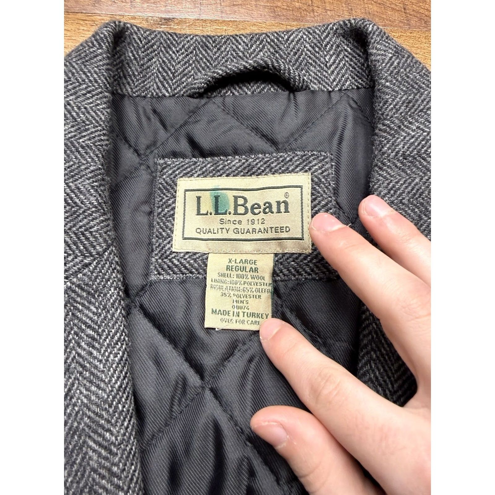 Vintage L.L.Bean VTG 90s Herringbone Tweed Blazer Mens XL Thinsulate Jacket Size 42R - 4 Thumbnail