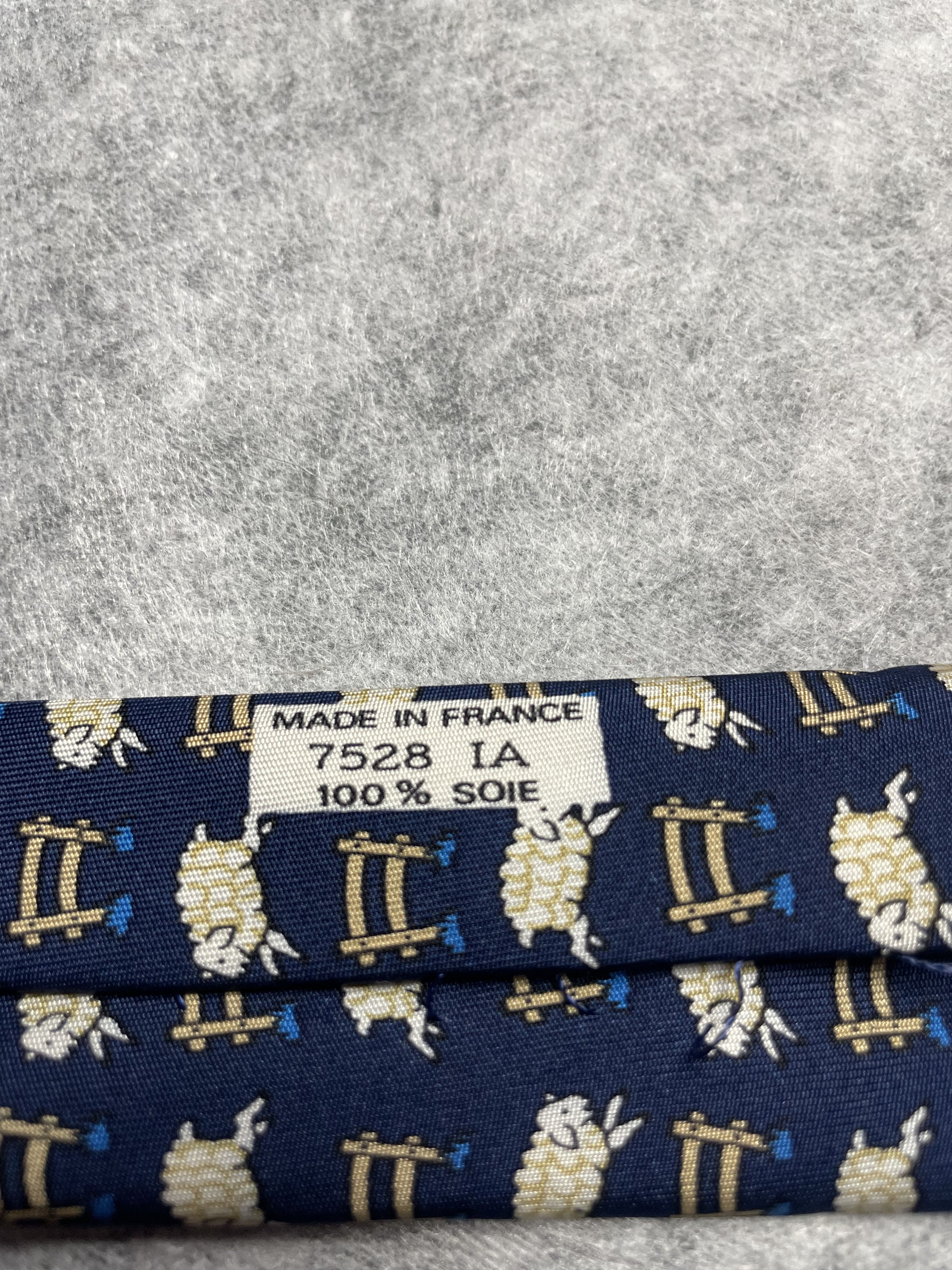 Hermes HERMES Paris 7528 IA Sheep Pattern Ochre Silk Tie Size ONE SIZE - 4 Thumbnail