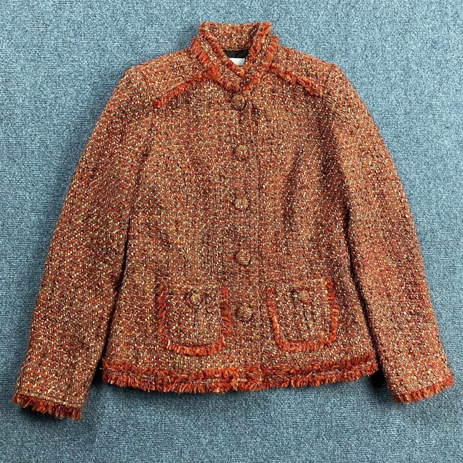 Chicos Chico's Coat Women's UK 0 Orange Brown Knit Acrylic US XS Size XS / US 0-2 / IT 36-38 - 1 Thumbnail