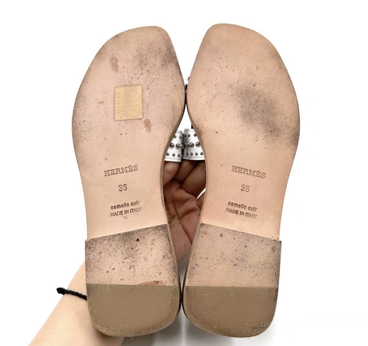 Hermes Hermes Studded H White & Brown Sandals K12 Size US 6 / IT 36 - 3 Thumbnail
