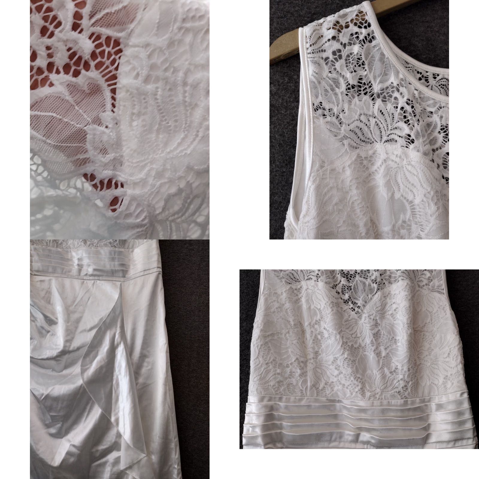 Vintage Women's Formal Maxi Dress XL White Ruched Ruffles Sleeveless Wedding Prom Evening Party Lace Floral Dress XS-XL Size XL / US 12-14 / IT 48-50 - 8 Thumbnail