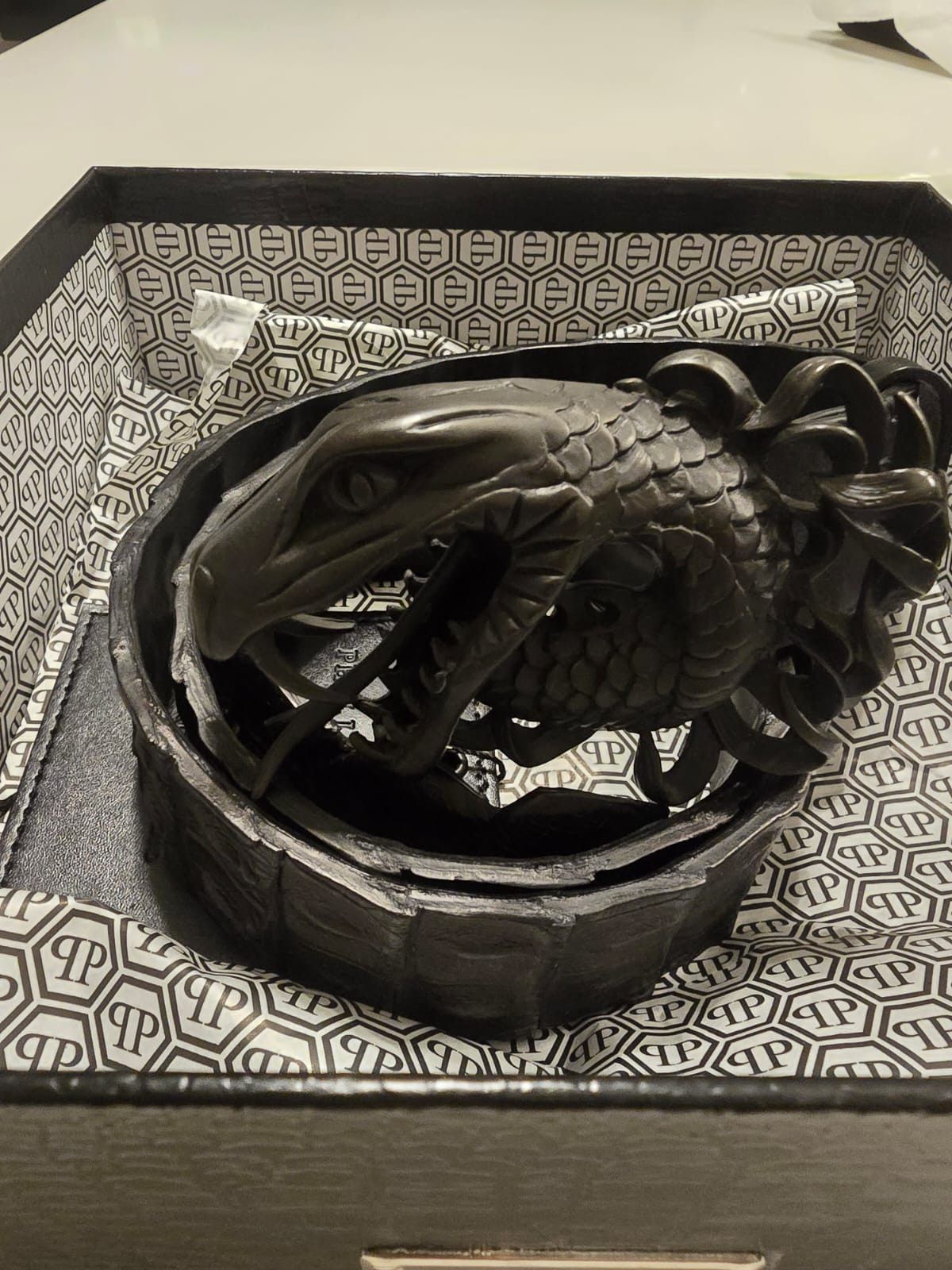 Philipp Plein Philipp Plein Dragon Belt Black Buckle Croc Embossed Leather Size 34 - 1 Thumbnail