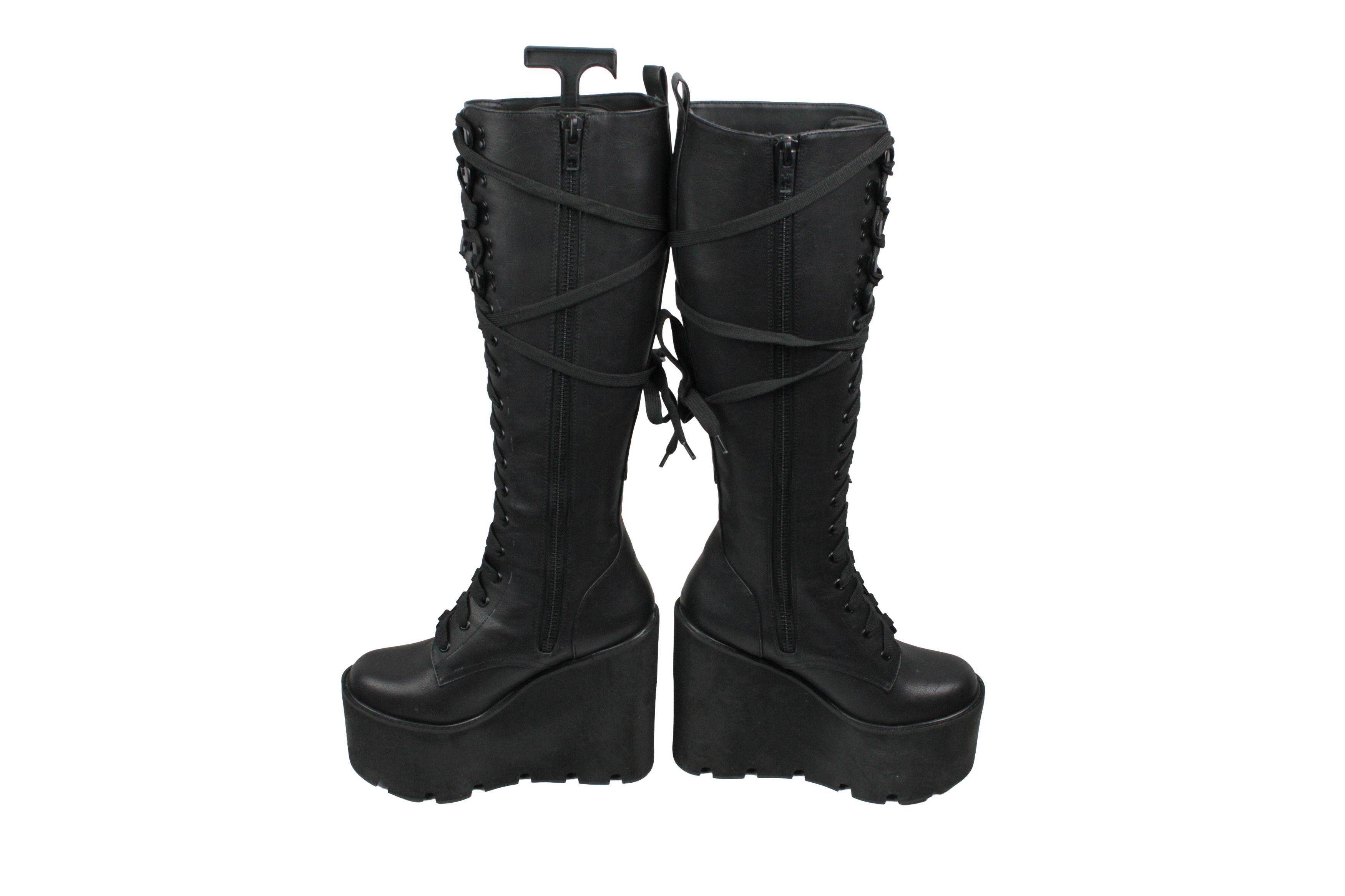Dolls Kill Current Mood Obsidian Y2K Platform Cargo Wedge Boots Size US 9 / IT 39 - 8 Thumbnail