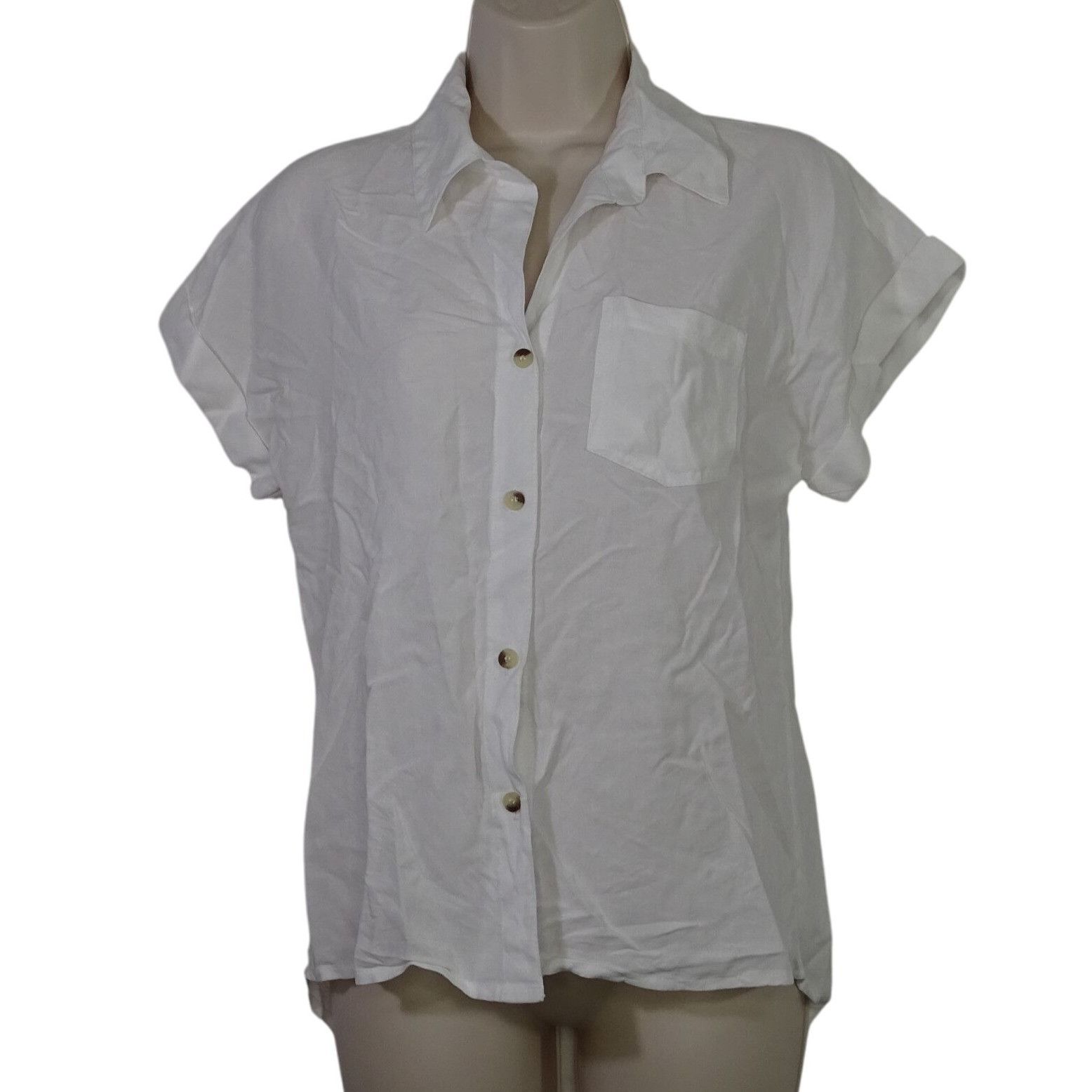 Other Sim and Sam White Button Up Shirt Women Size S Short Sleeve Size S / US 4 / IT 40 - 1 Thumbnail