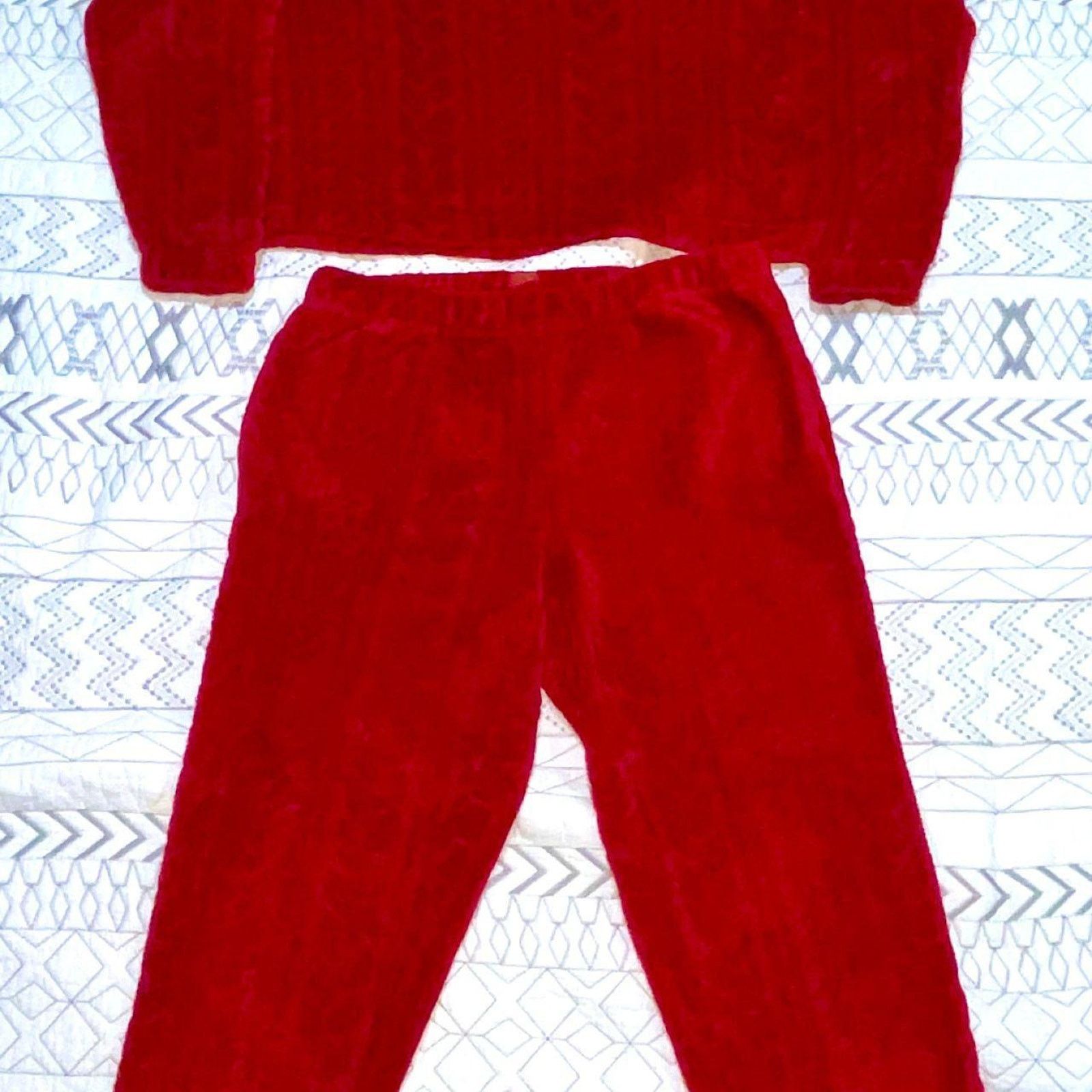 Other Joyspun Red Velour "Joyful" Pajama Set Size ONE SIZE - 3 Thumbnail