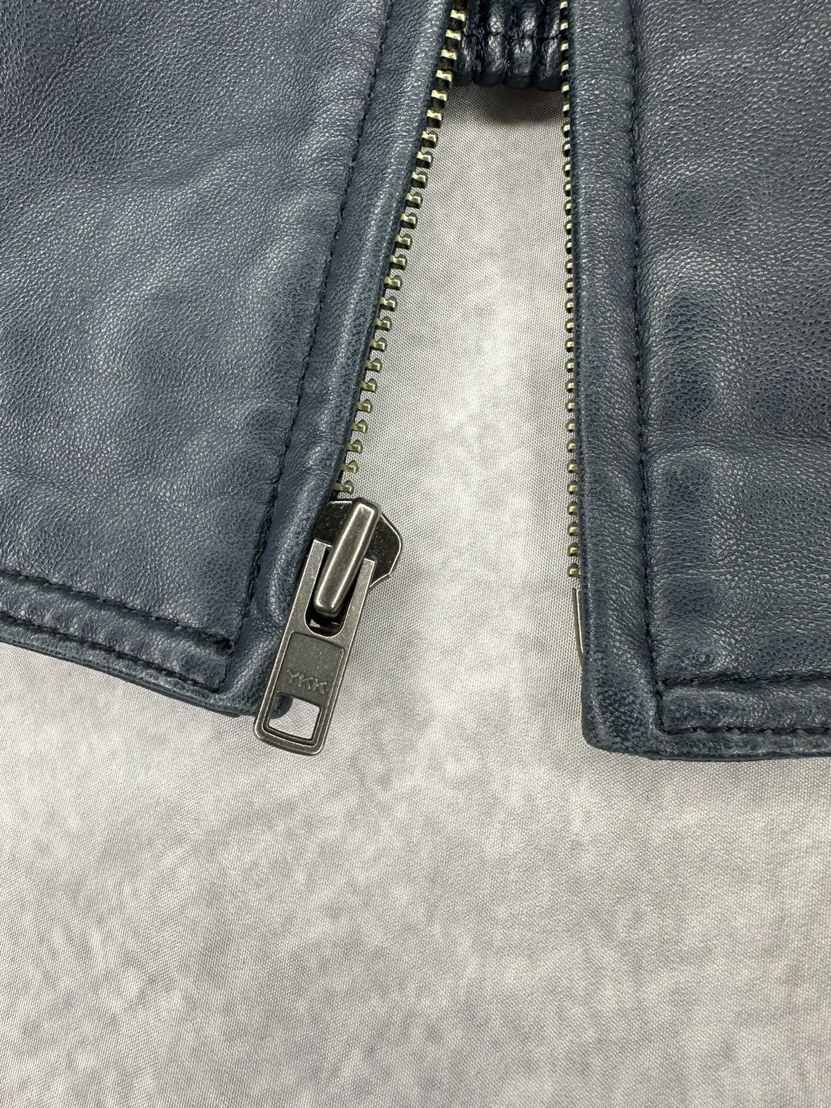Other Leather Bomber Jacket Navy Blue Zip Pockets Size US XXL / EU 58 / 5 - 9 Thumbnail