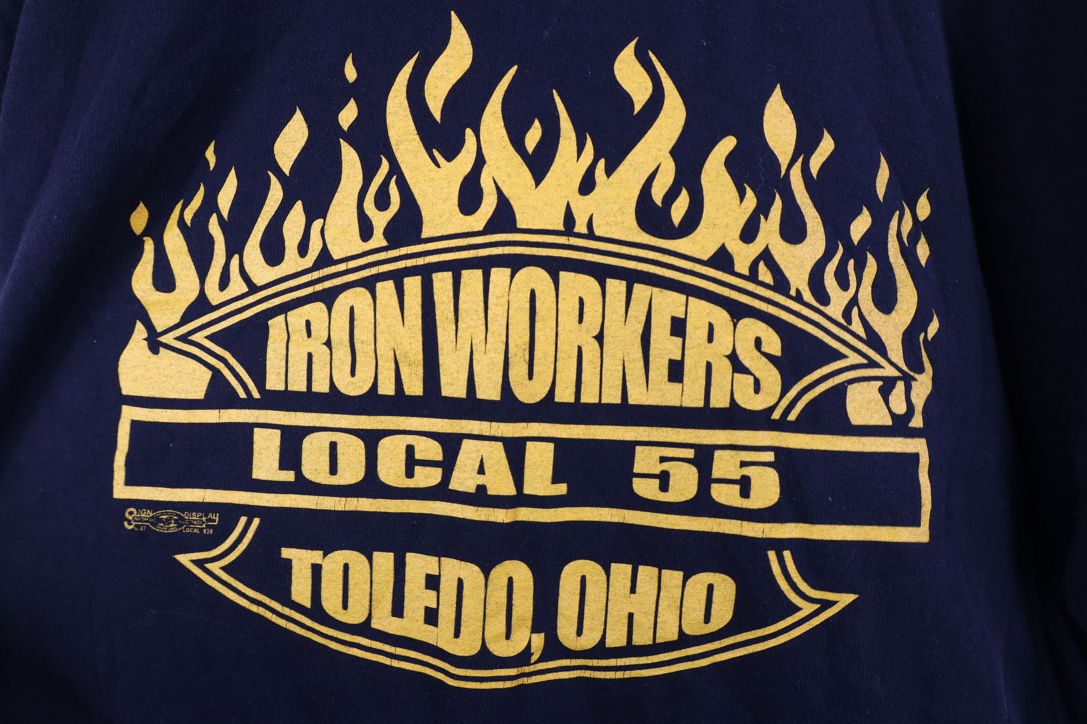 Vintage Vintage 90s Iron Workers Union Fire Flames T-Shirt Black USA Size US XL / EU 56 / 4 - 10 Thumbnail