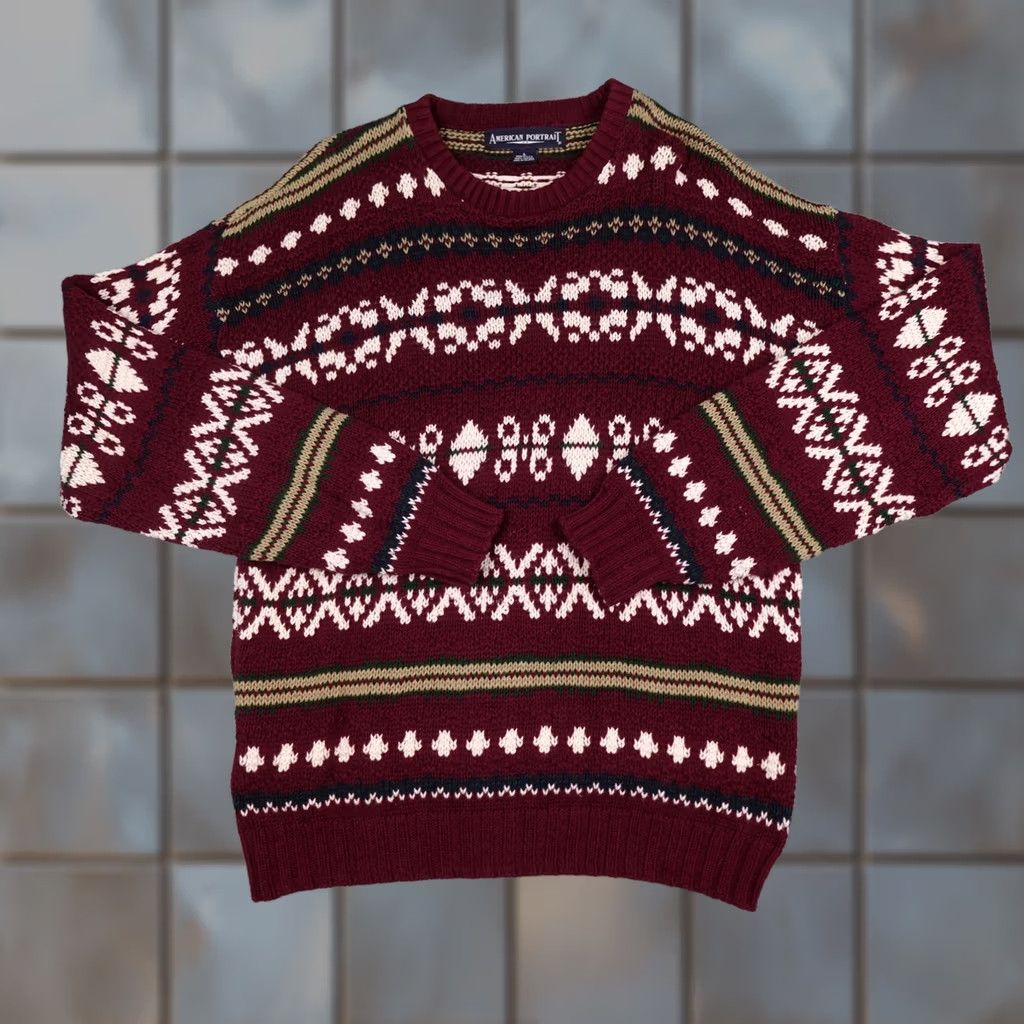 Vintage VINTAGE American Portrait Sweater Mens Large Red Fair Isle Knit Pullover 90s USA Size US L / EU 52-54 / 3 - 1 Thumbnail