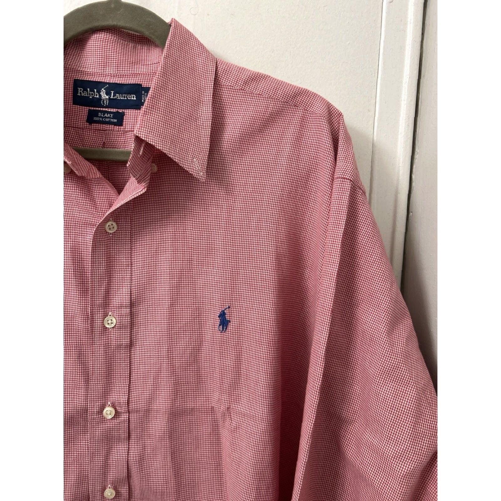 Ralph Lauren VINTAGE Ralph Lauren Blake Shirt Mens L Red Houndstooth Button-Down L/S Regular Collar Pony Embroidered Size US L / EU 52-54 / 3 - 4 Thumbnail