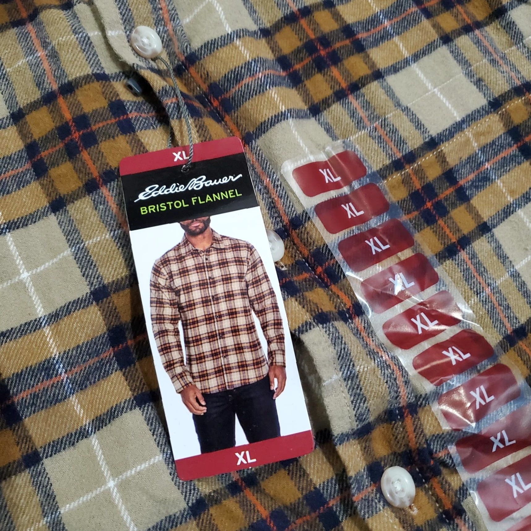 Eddie Bauer Eddie Bauer Bristol Flannel Shirt Mens XL Plaid Long Sleeve Button-Up Beige Tan Brown Blue Pocket Logo Size US XL / EU 56 / 4 - 5 Thumbnail