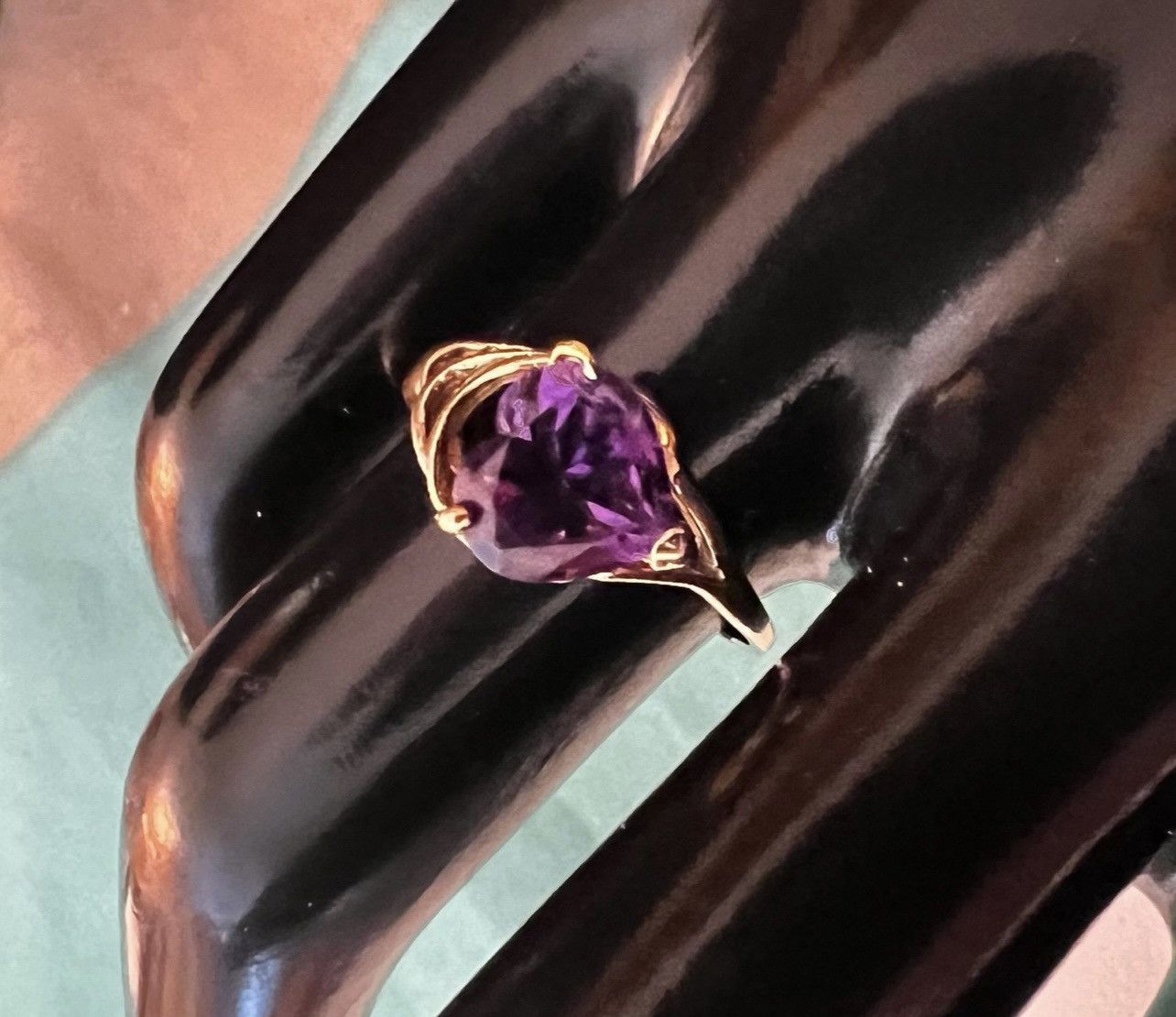 Other 14K Gold Amethyst Heart Ring Size ONE SIZE - 3 Thumbnail