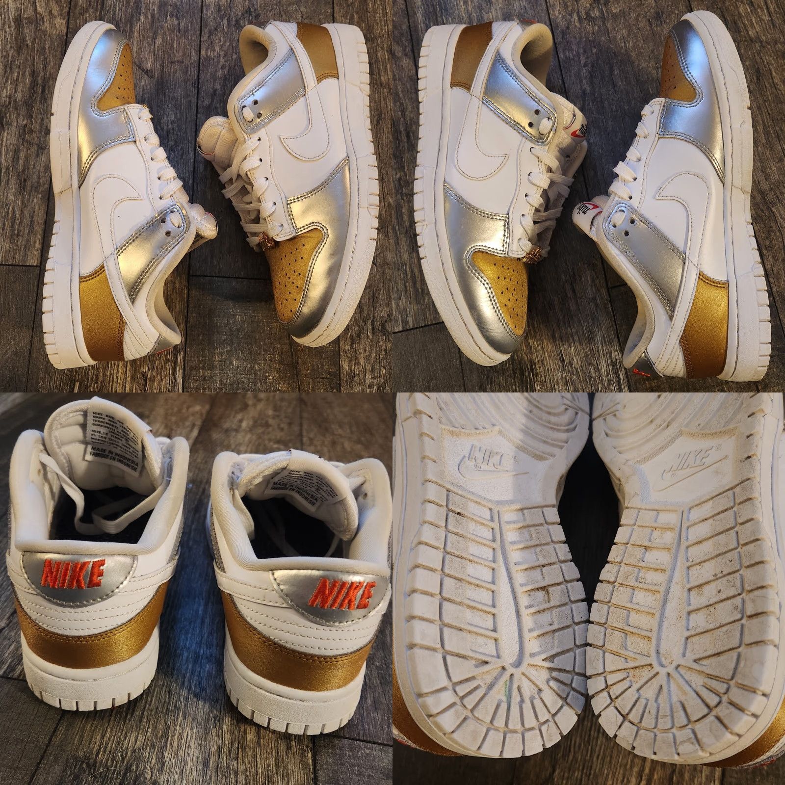 Nike VINTAGE Nike Dunk Low Heirloom Womens 7 White Gold Silver Chain Deubrae DH4403-700 Size ONE SIZE - 8 Thumbnail