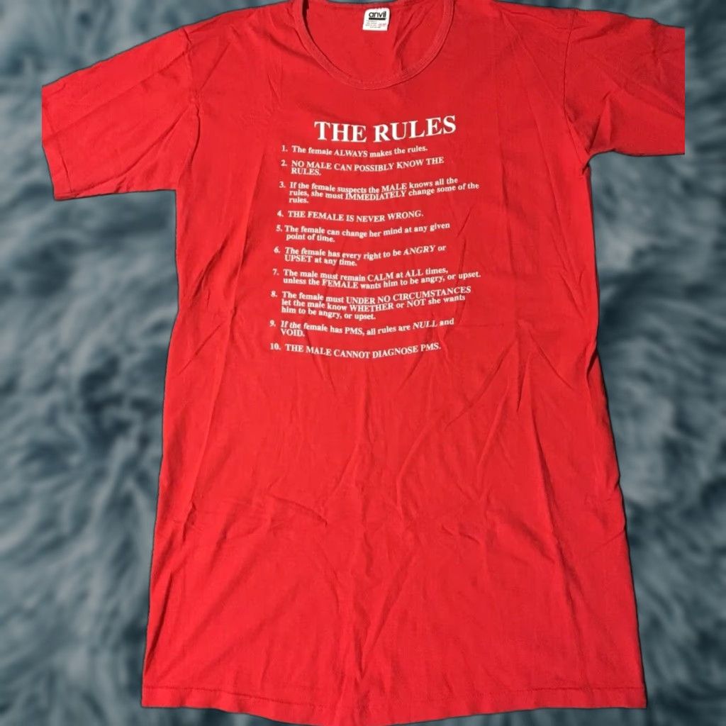 Anvil VINTAGE The Rules Funny Women’s Sleeping Shirt Nightgown USA Anvil Red 80s 90s 70s Cartoon Humor Womens One Size USA Size ONE SIZE - 1 Thumbnail