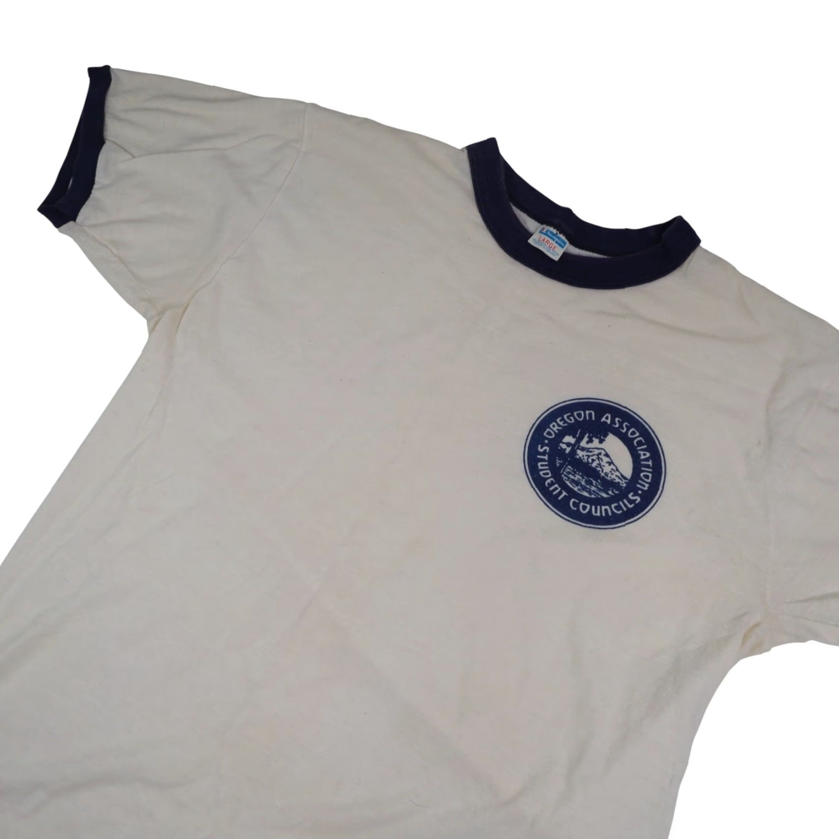 Champion VINTAGE Champion Oregon Association Student Councils Ringer T Shirt Shirt Mens L White 8/10 19"x26" Size US L / EU 52-54 / 3 - 2 Thumbnail