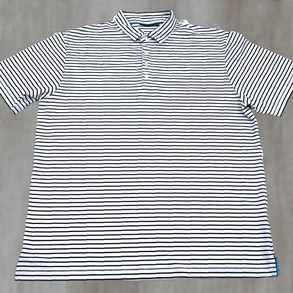 Vintage Devereux Polo Shirt Men XL Black White Performance Golf Tennis Basic Adult Polo Shirt XL Black White Men Regular Short Sleeve Striped Pattern Size US XL / EU 56 / 4 - 1 Thumbnail