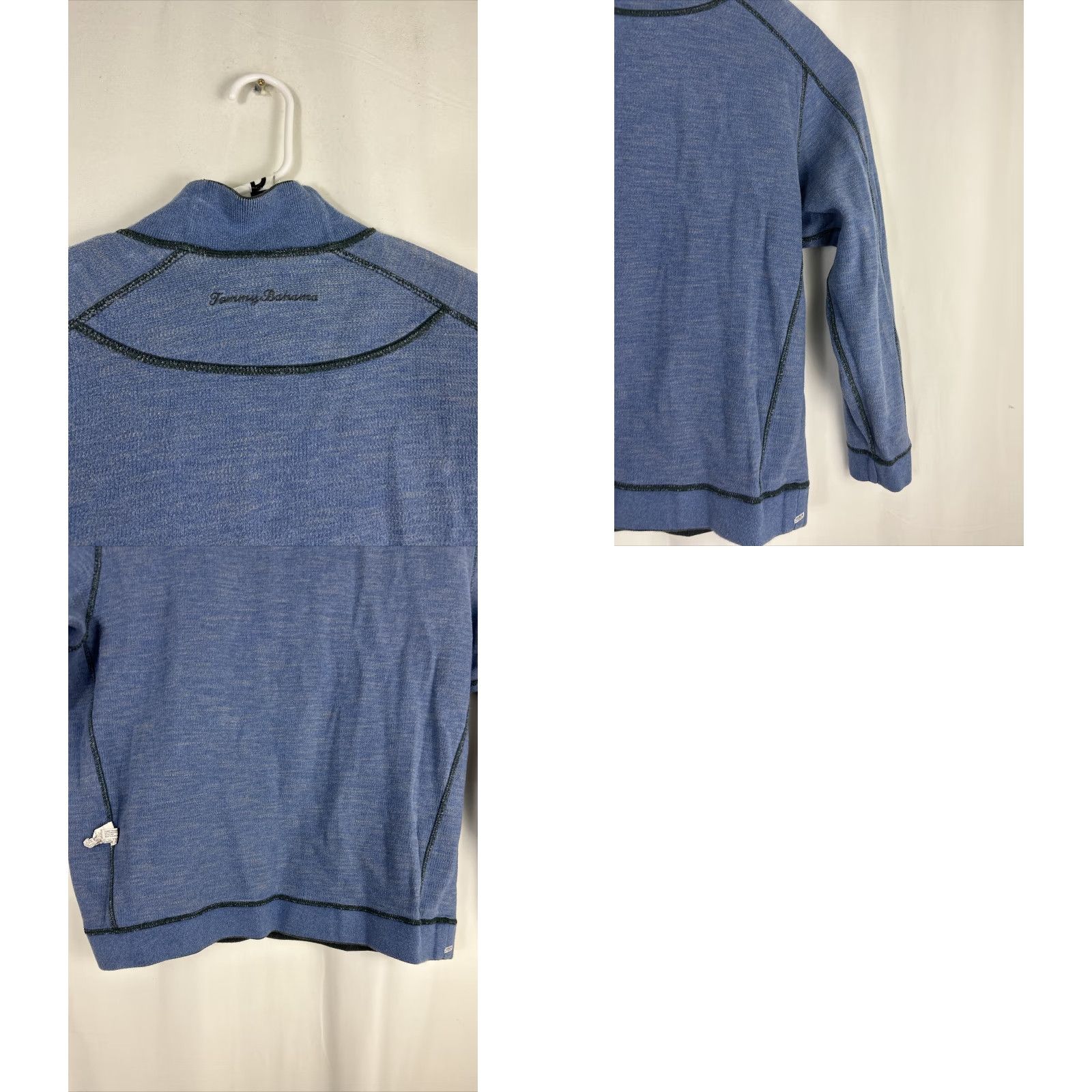 Tommy Bahama Tommy Bahama Mens Large Gray/Blue Reversible 1/4 Zip Pullover Cotton Blend Sweater - Long Sleeve Mock Neck Contacts: Casual Business Travel Size US L / EU 52-54 / 3 - 10 Thumbnail