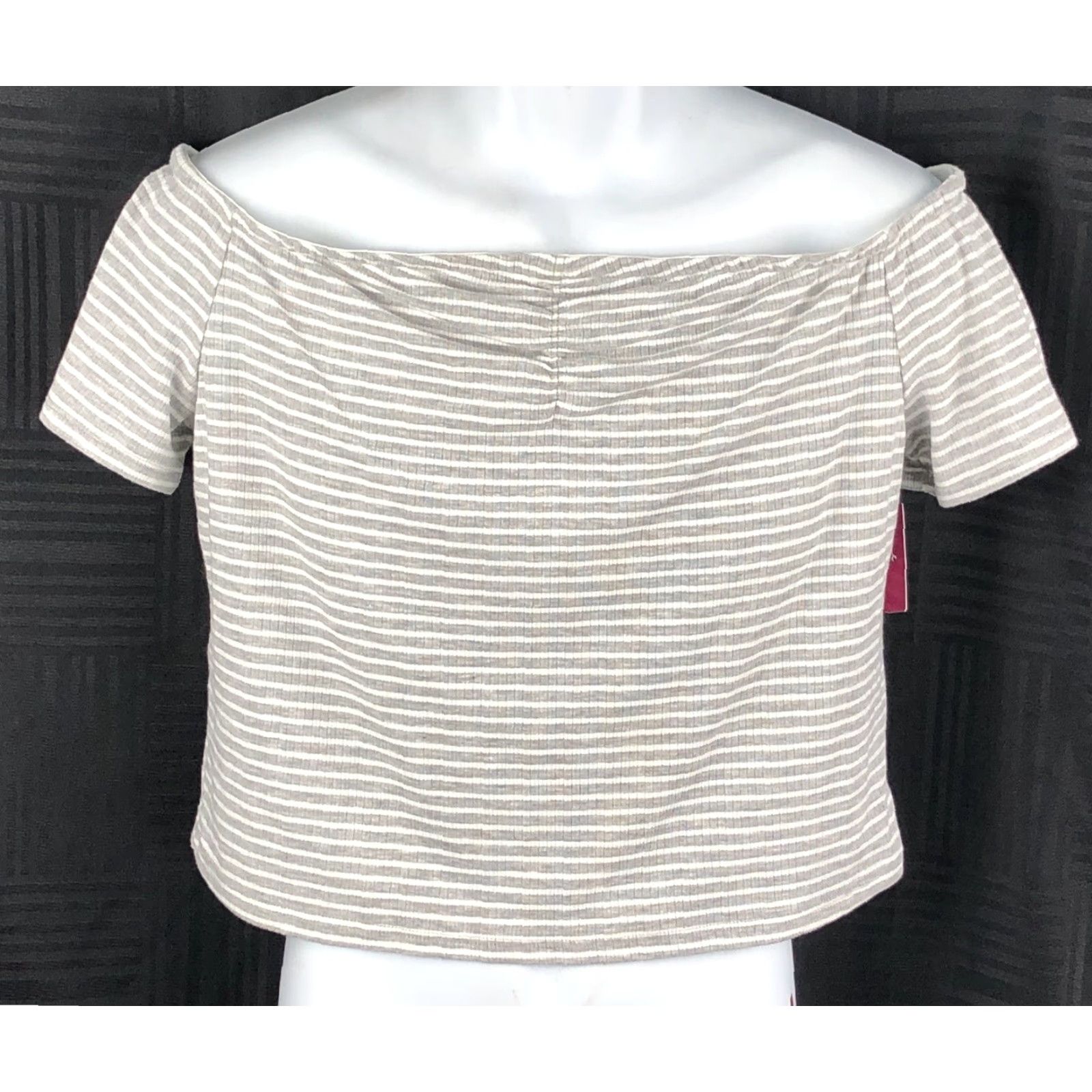Vintage NWT SO Cropped Top Tee L Gray/White Stripe Off Shoulder Ruched Y2K 90s Blouse Shirt Womens Short Sleeve Cropped Boho Grunge Size L / US 10 / IT 46 - 4 Thumbnail