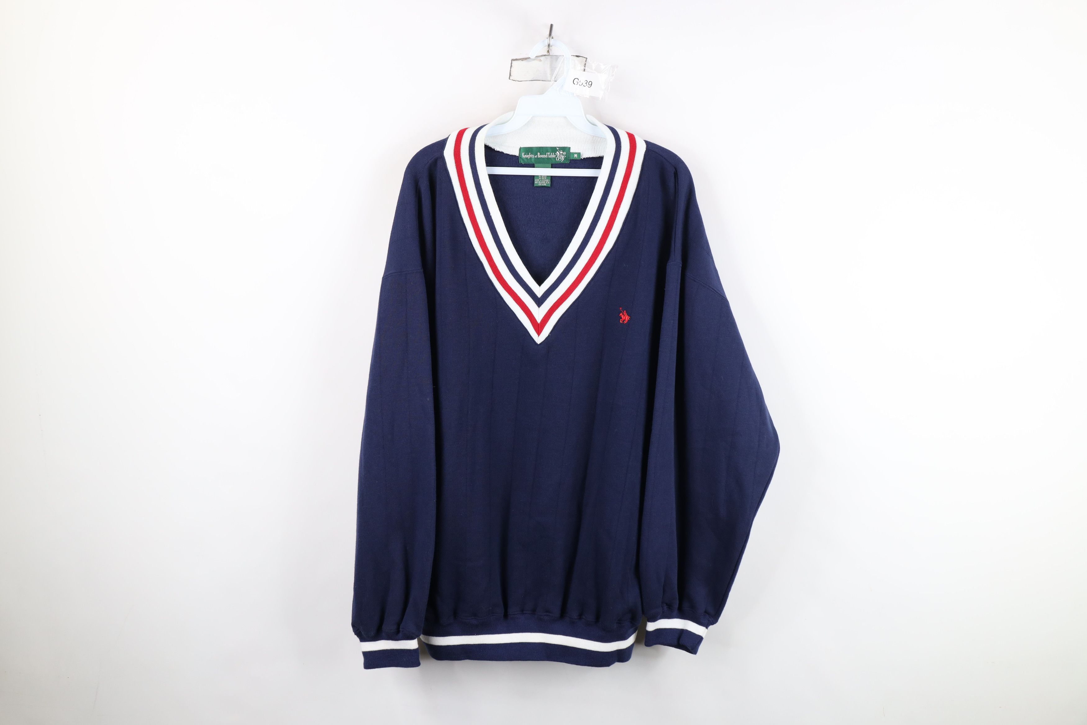 Vintage Vintage 90s Dapper Faded Striped V-Neck Sweatshirt Navy Blue Size US M / EU 48-50 / 2 - 1 Thumbnail