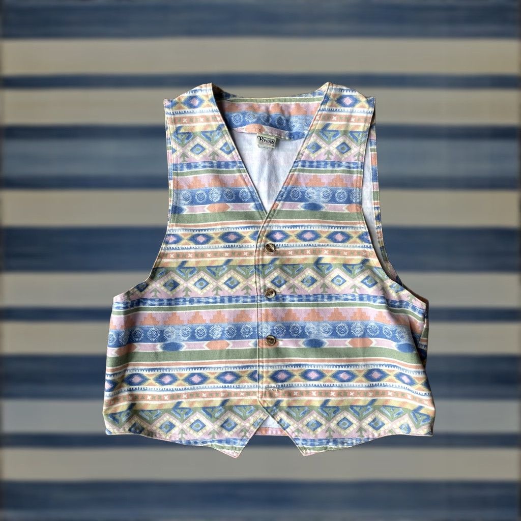 Denime VINTAGE Vivaldi Western Aztec Denim Jean Vest Women’s Large Made in USA Size 36" / US 14 / IT 50 - 1 Thumbnail