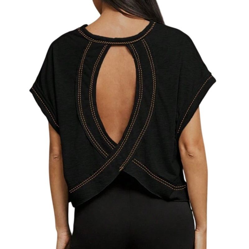 Shein Cut Out Back Crop Tee in Black, Size XS Size XS / US 0-2 / IT 36-38 - 2 Thumbnail
