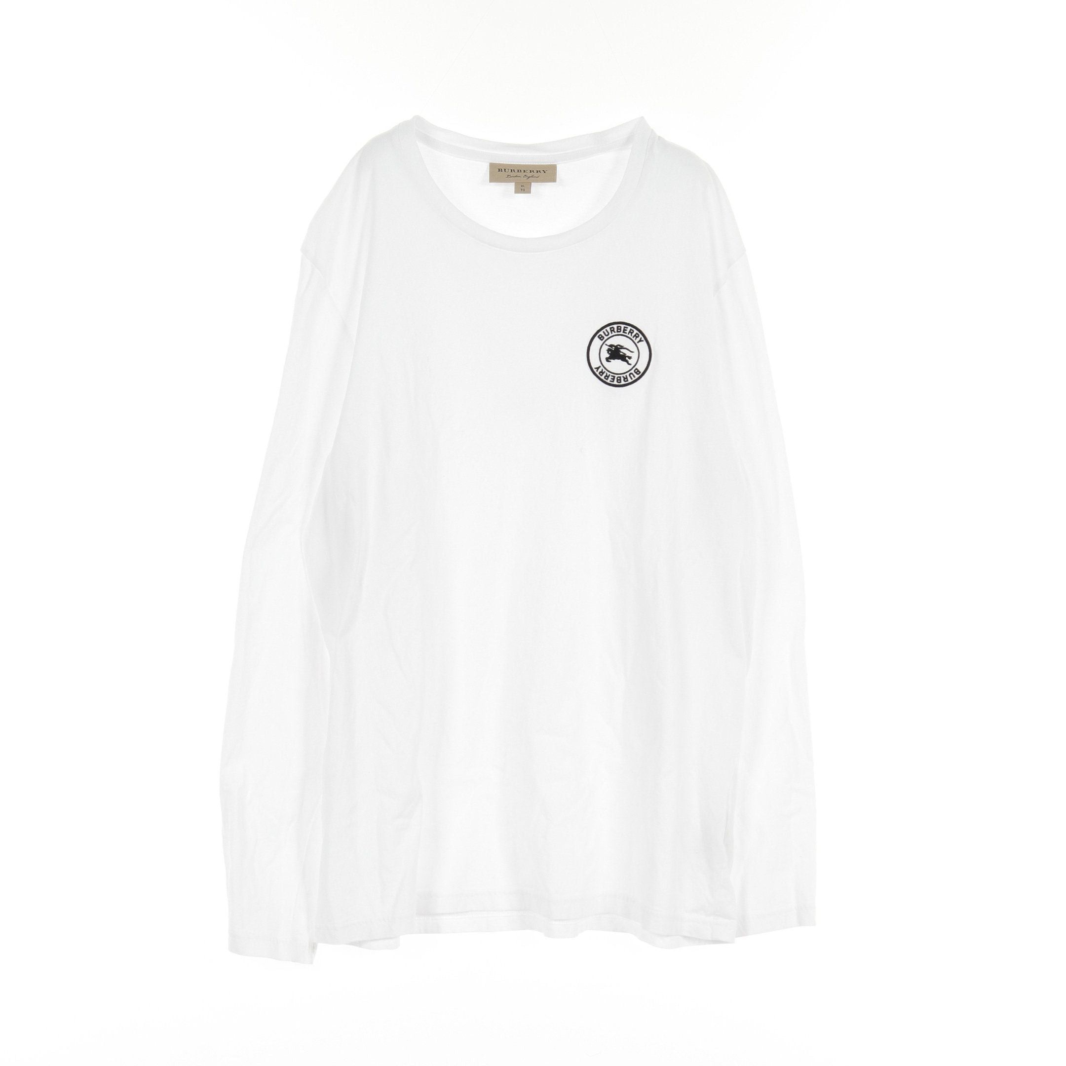 Long Sleeve T-Shirt Crew Neck Logo Embroidery Cotton White