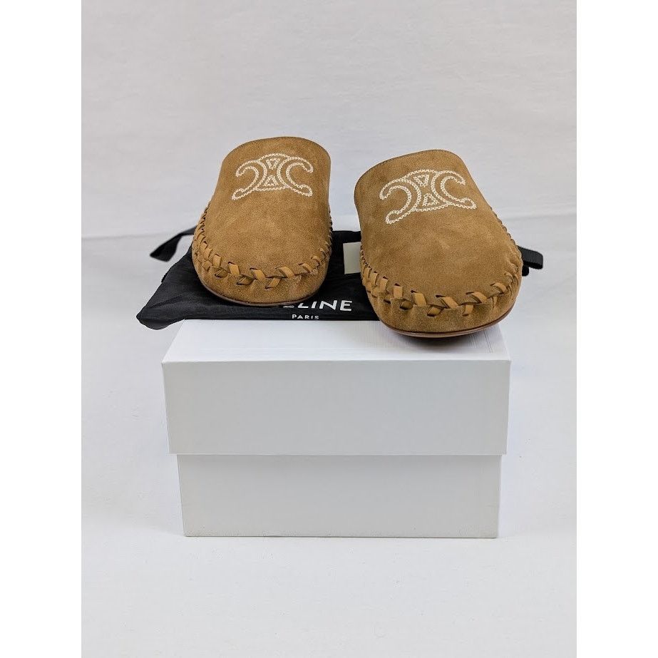 Celine o1rshd1 Suede Calfskin Mules in Dark Havana Size US 11 / EU 44 - 11 Thumbnail