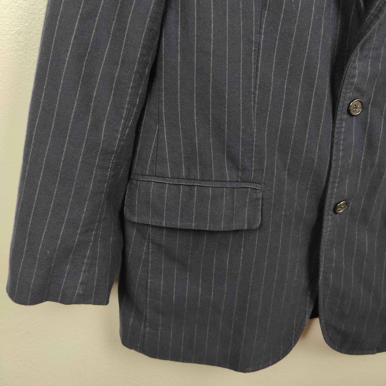 J.Crew J Crew Wool Cotton Pinstripe Blazer Mens 40R Navy Blue Size 40R - 3 Thumbnail