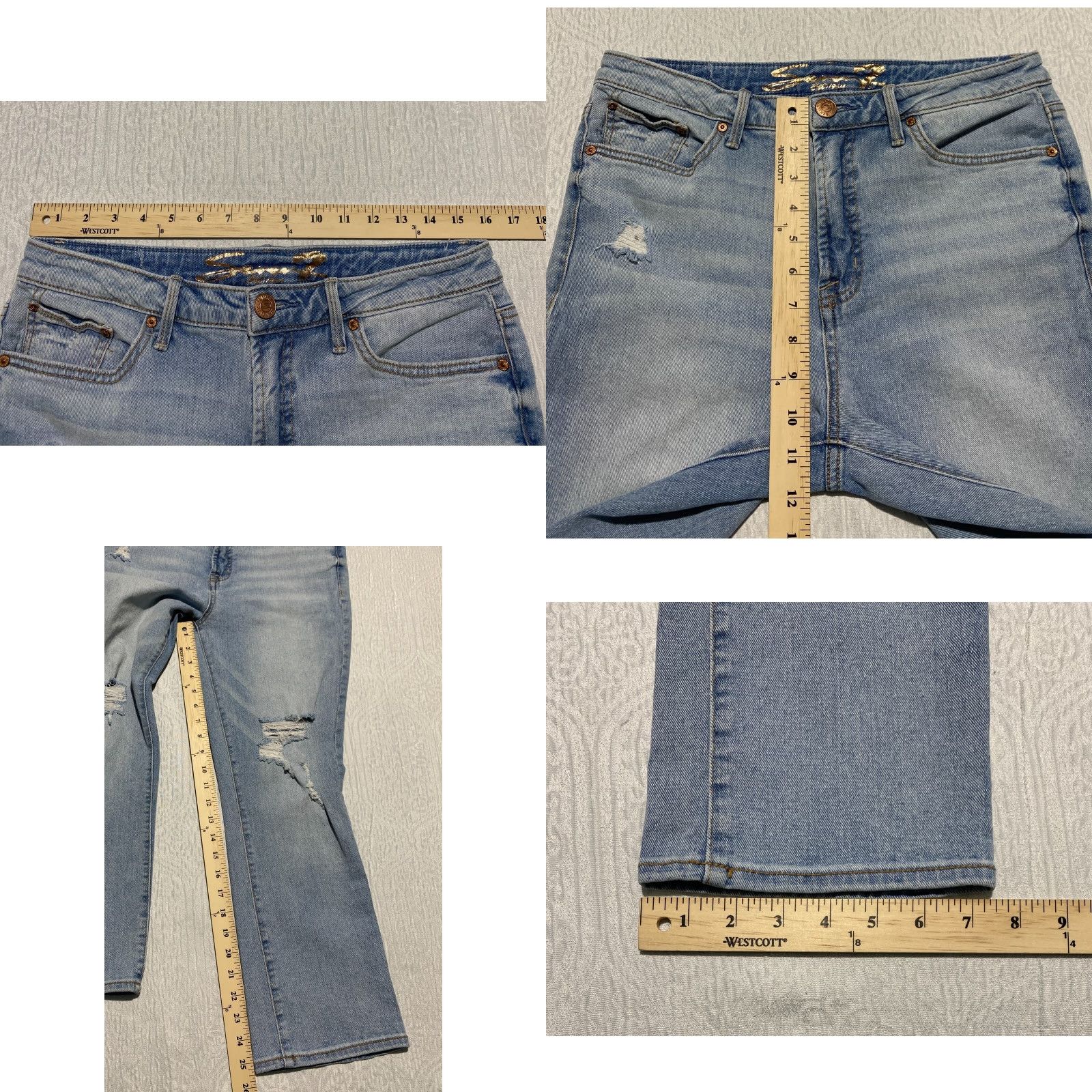 Vintage Seven7 Womens Jeans Cropped High Rise Blue 8 Distressed Cropped 5-Pocket Denim Stretch Jeans Womens Size 30" / US 8 / IT 44 - 8 Thumbnail