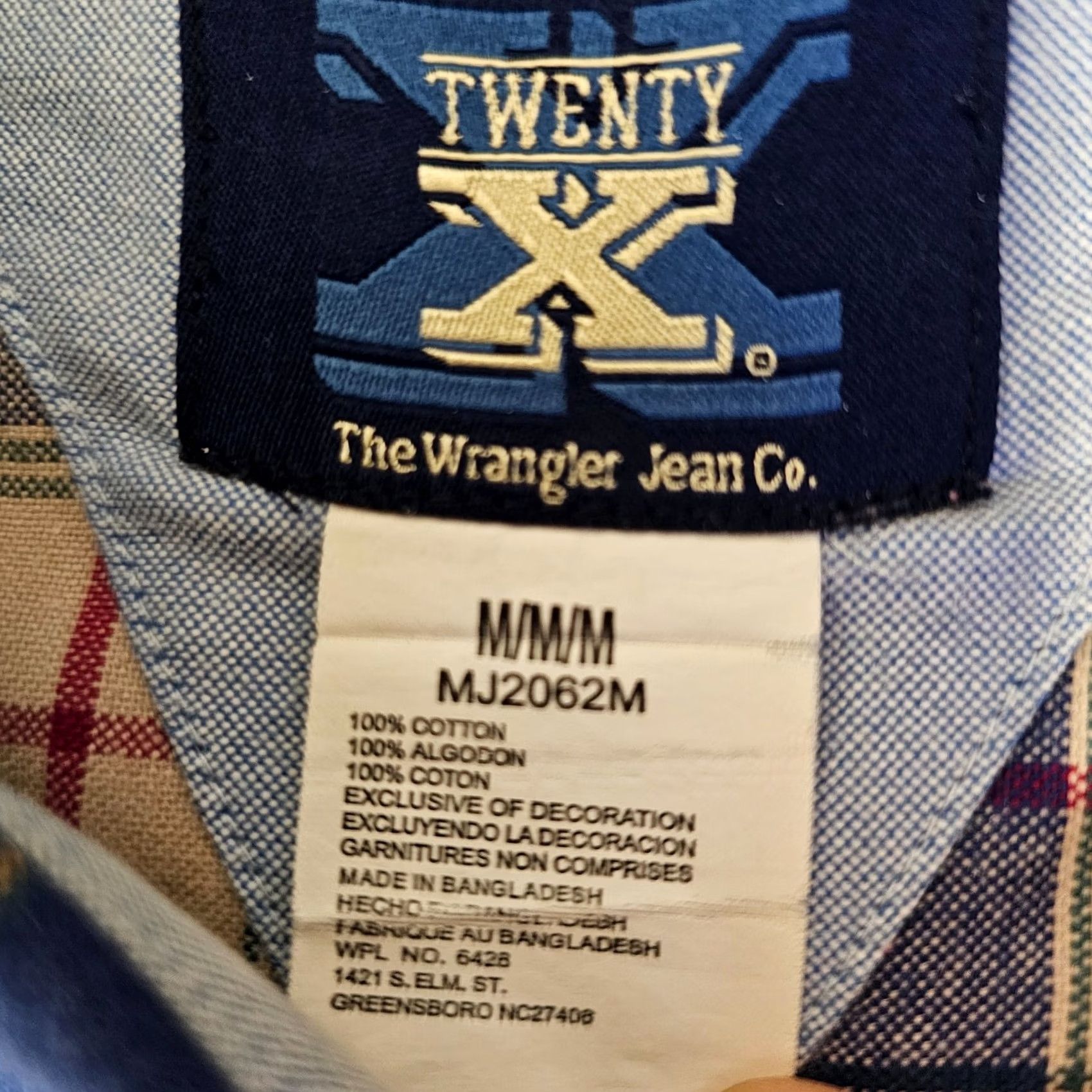 Wrangler Wrangler Twenty X Button-Up Shirt Mens Blue Plaid Western Casual Cotton Long Sleeve Shirt Size US M / EU 48-50 / 2 - 3 Thumbnail
