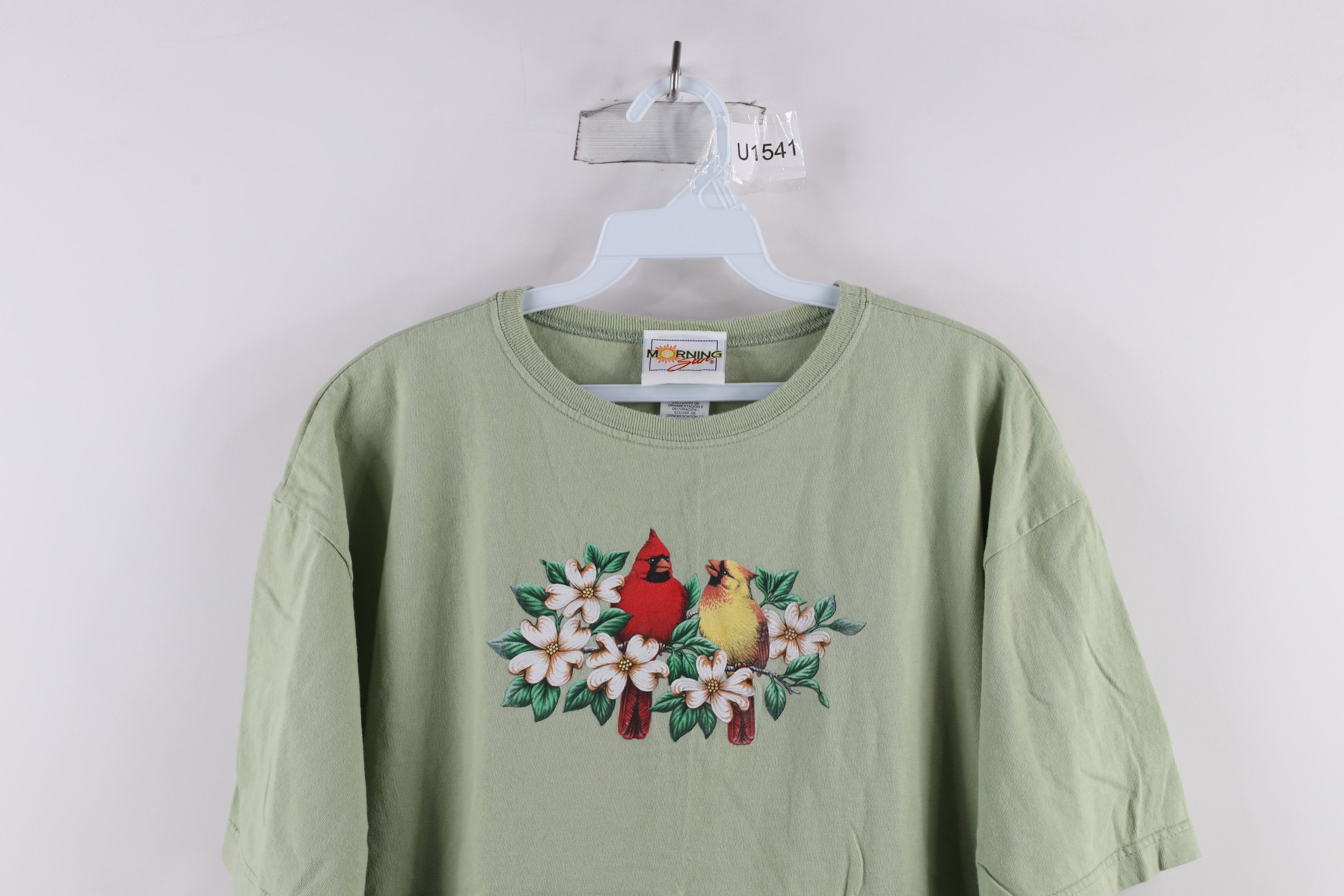 Vintage Vintage 90s Country Primitive Birds T-Shirt Green USA Size XL / US 12-14 / IT 48-50 - 2 Thumbnail
