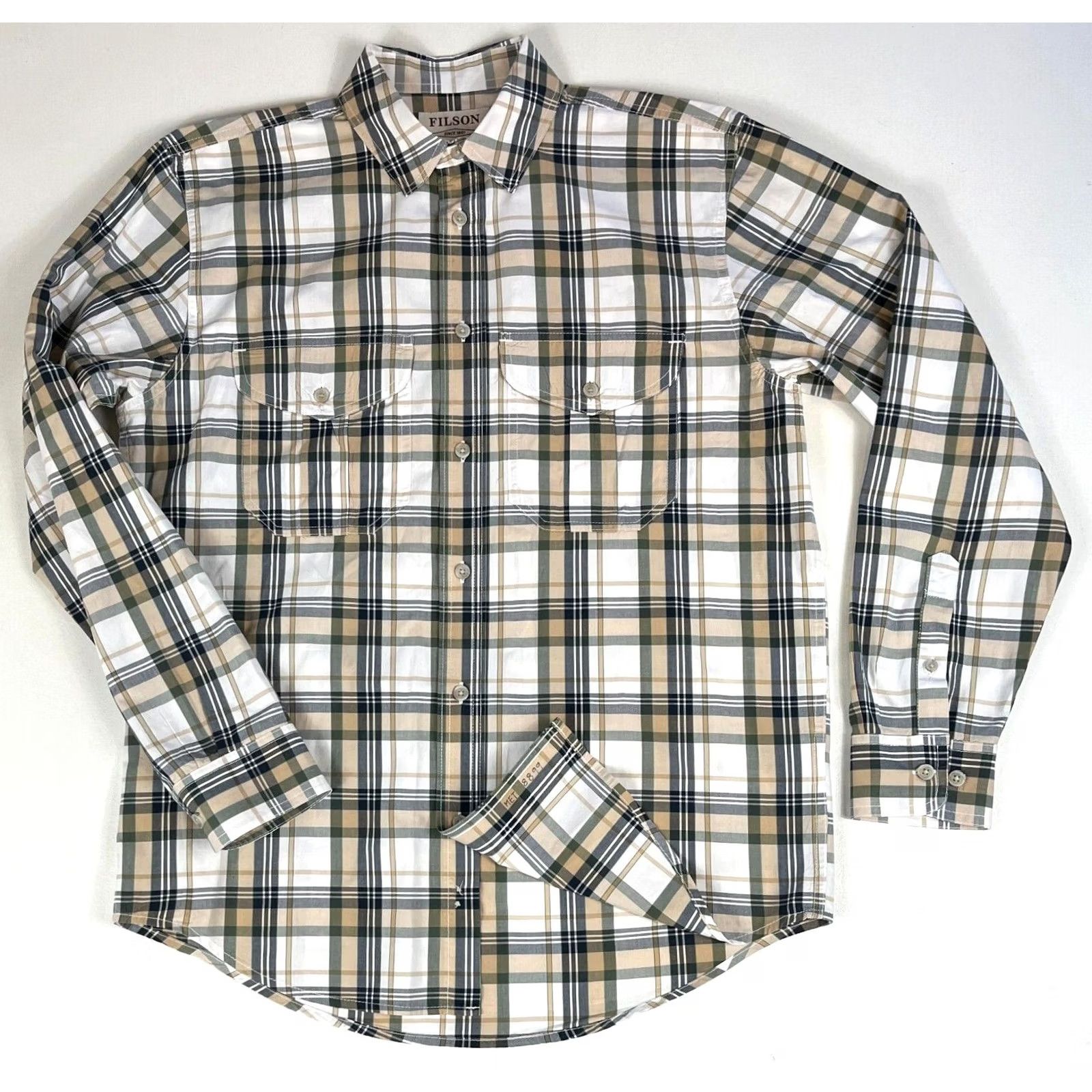 Filson Filson Men's Feather Cloth Shirt Plaid Sz S Button-Up Long Sleeve Cotton Multicolor Navy Tan White Size US S / EU 44-46 / 1 - 2 Thumbnail