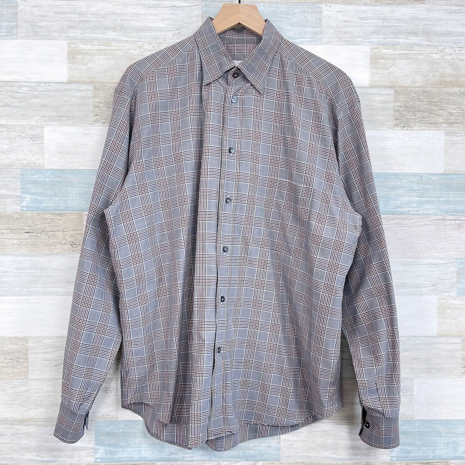 Brioni Brioni Dress Shirt Gray Brown Plaid Check Men Size V XL 17.5 Size US XL / EU 56 / 4 - 1 Thumbnail