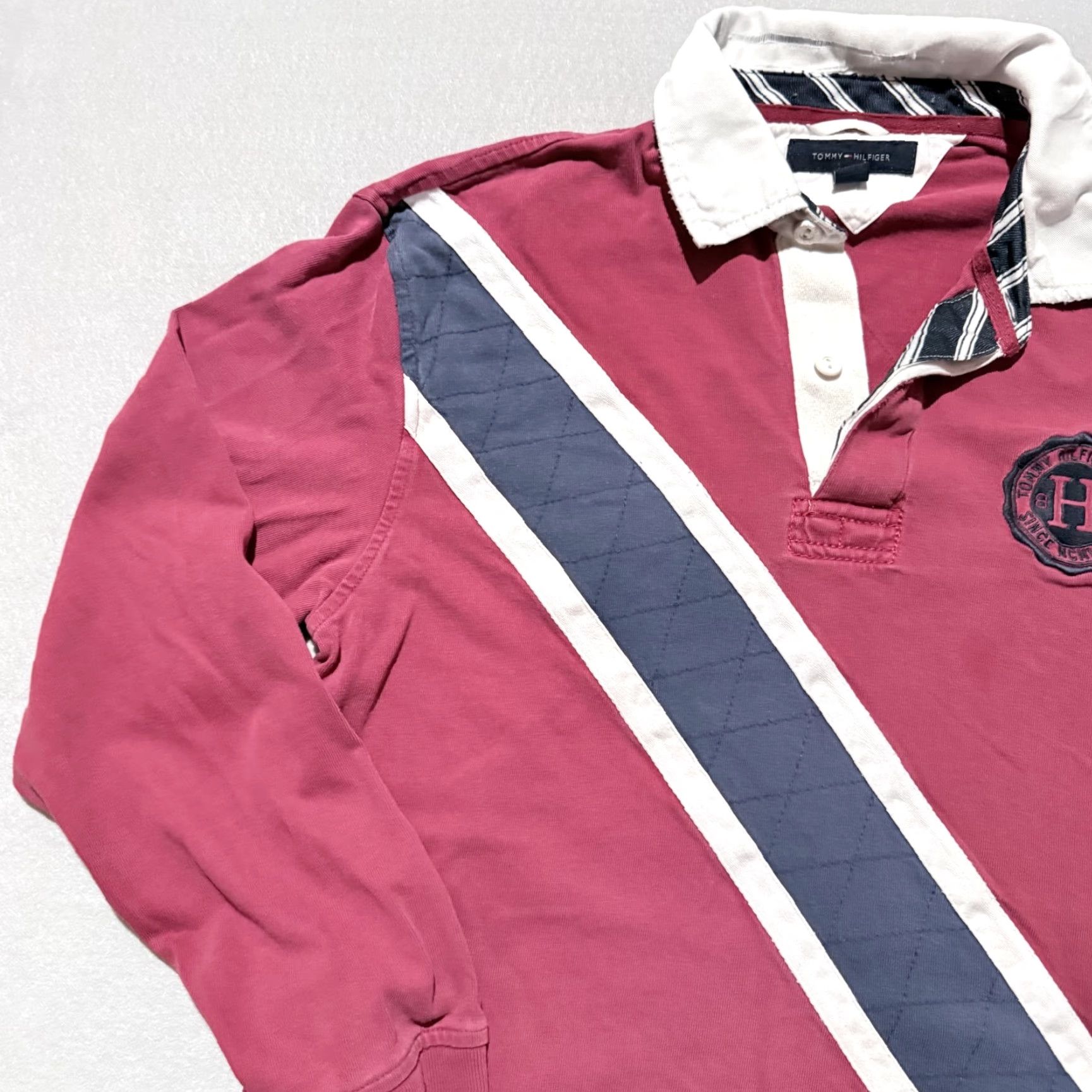 Tommy Hilfiger VINTAGE Tommy Hilfiger Polo Rugby Shirt Red Navy Long Sleeve Large Shirt Men Classic Baseball/ Rugby? Size US L / EU 52-54 / 3 - 3 Thumbnail