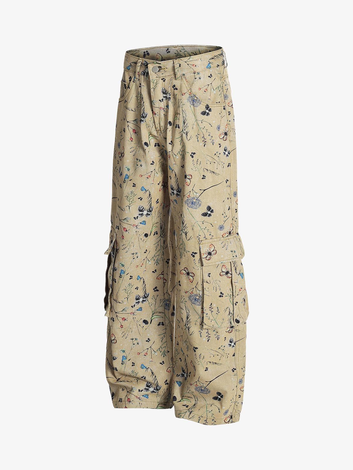 Japanese Brand Retro Jacquard Straight-Leg Personalized Work Pants Size ONE SIZE - 2 Thumbnail