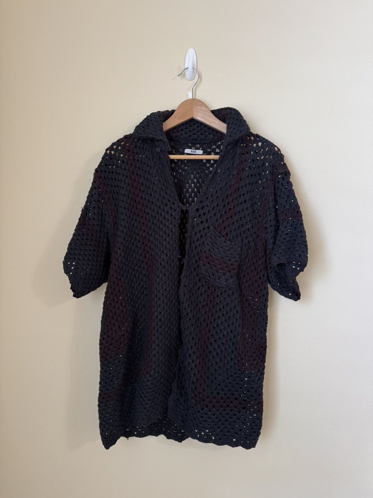 Bode Bode Overdyed Crochet Button Up Shirt Black L XL Size US L / EU 52-54 / 3 - 1 Thumbnail