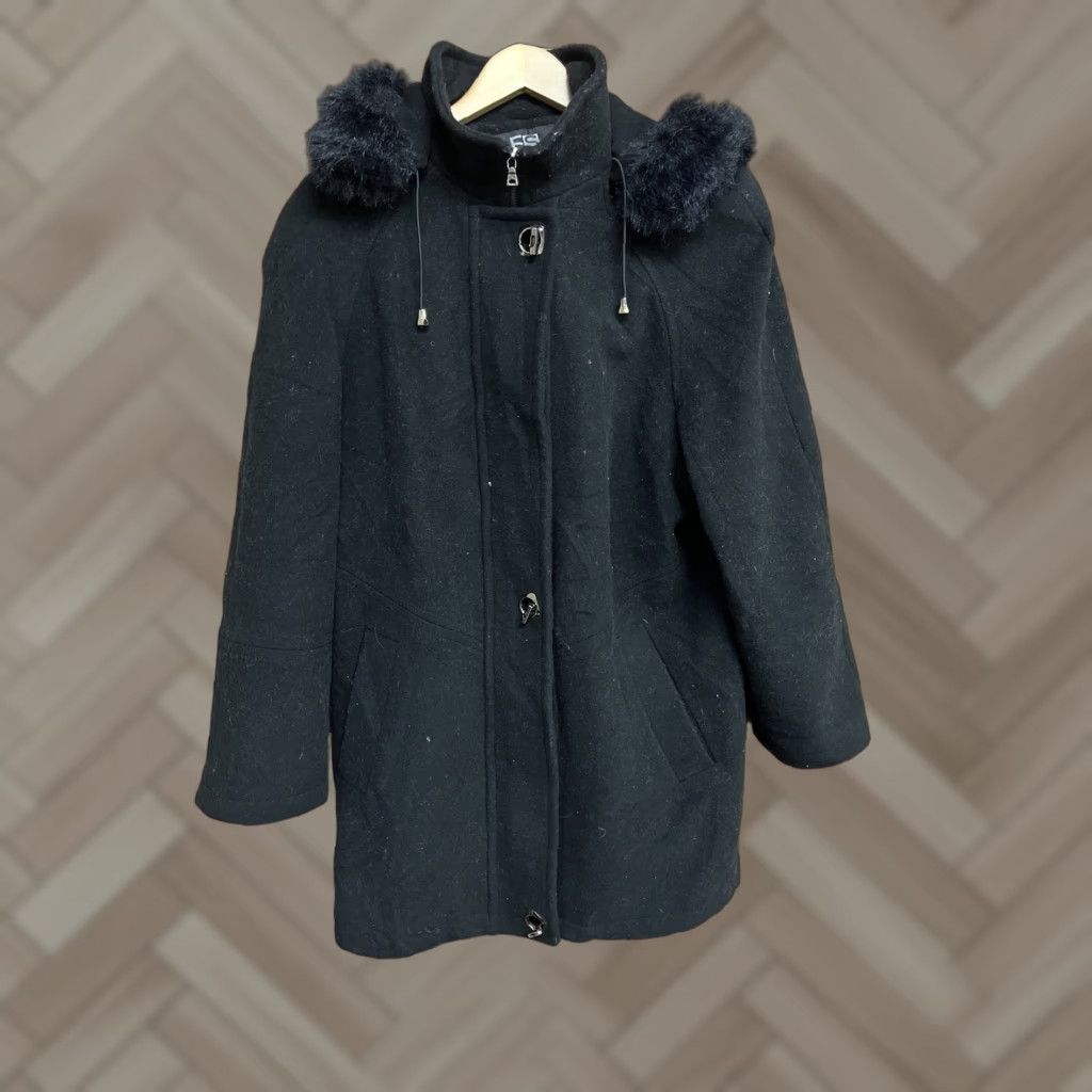 Vintage VINTAGE FS LIMITED Women's Coat Hooded Fur Lined Wool Peacoat Black Medium Adult Women Size M / US 6-8 / IT 42-44 - 1 Thumbnail