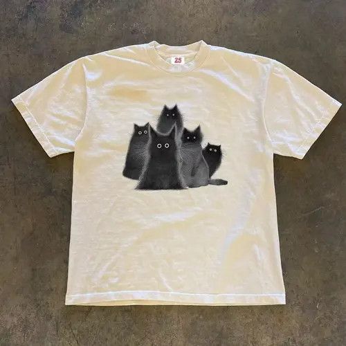 Japanese Brand × Vintage White washed casual vintage t-shirt with cat pattern Size US M / EU 48-50 / 2 - 3 Thumbnail