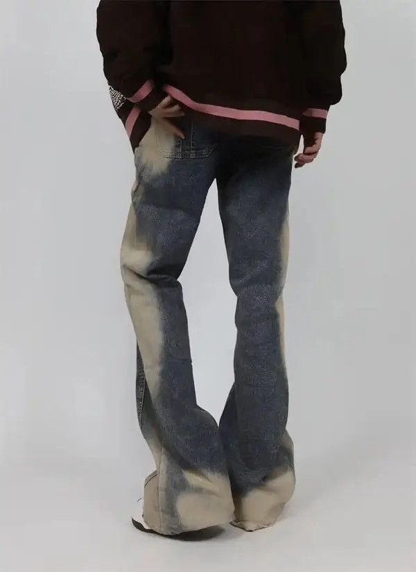 Japanese Brand Men Washable Tie Dyed Flared Baggy Jeans Size US 28 / EU 44 - 4 Thumbnail