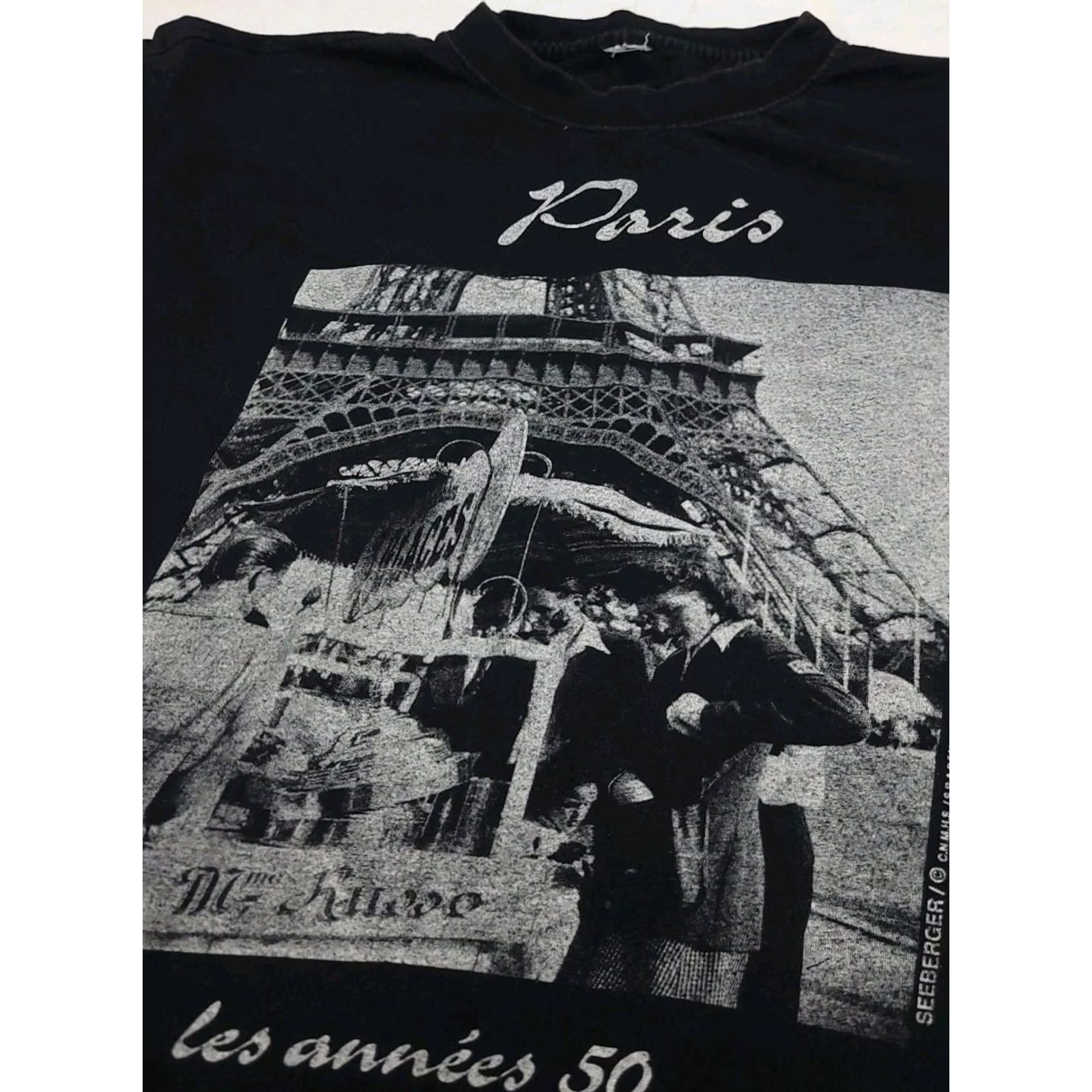 Vintage VINTAGE Paris France Photo Print T Shirt Black 50s 80s 90s Read* T-Shirt Men M Short Sleeve Crew Neck Vintage/Used Size US M / EU 48-50 / 2 - 5 Thumbnail