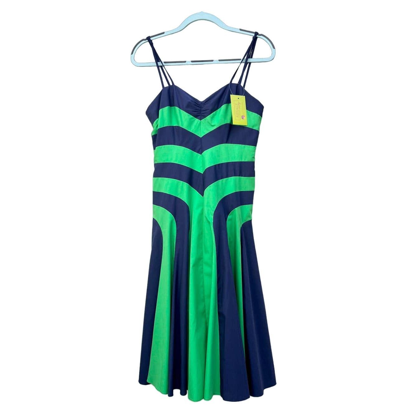 image of Milly Sweetheart Striped Colorblock Fit & Flare Midi Dress 4 in Blue, Women's (Size Small)
