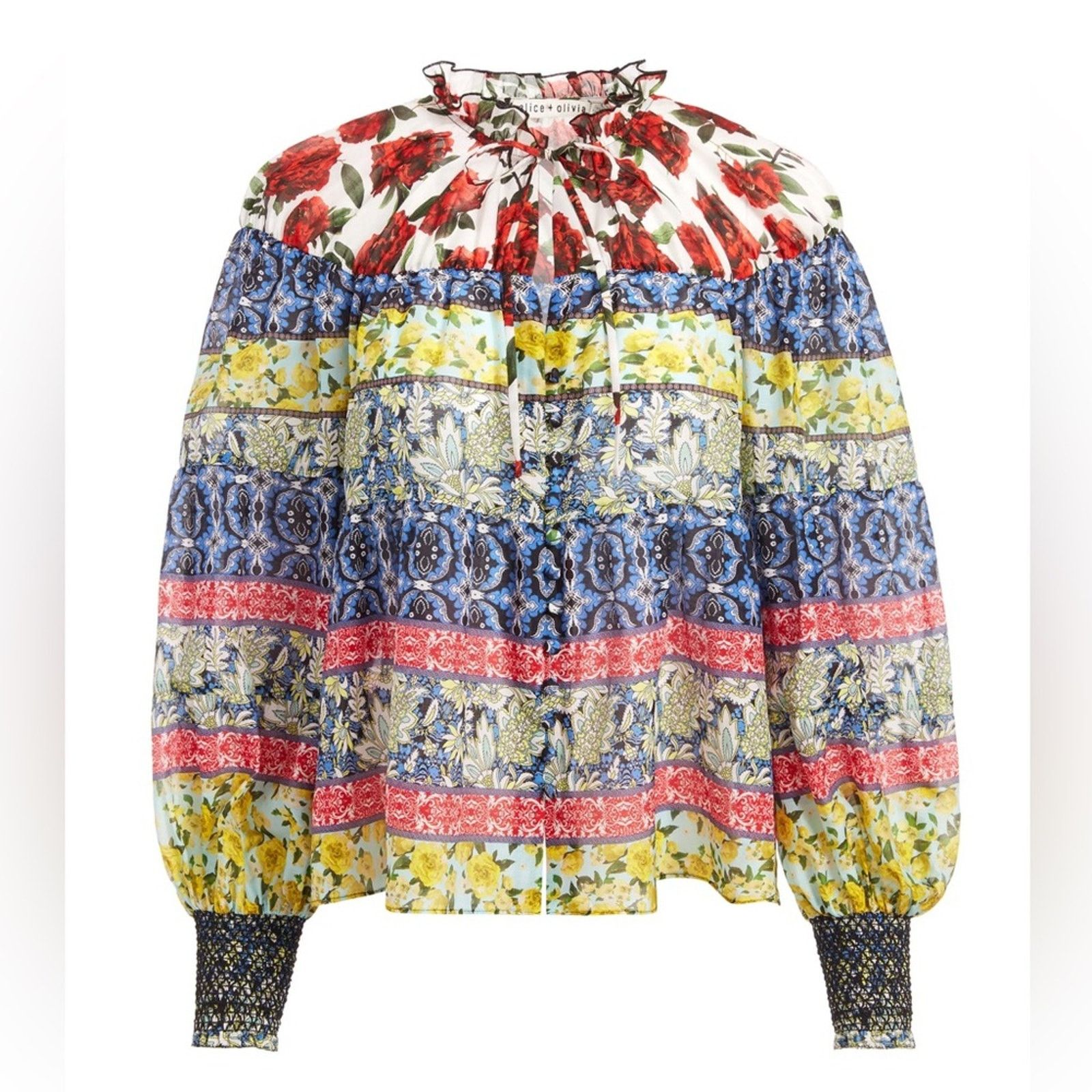 Alice + Olivia Alice + Olivia Marlyn Tie Neck Button Down Blouse sz XL Size XL / US 12-14 / IT 48-50 - 1 Thumbnail