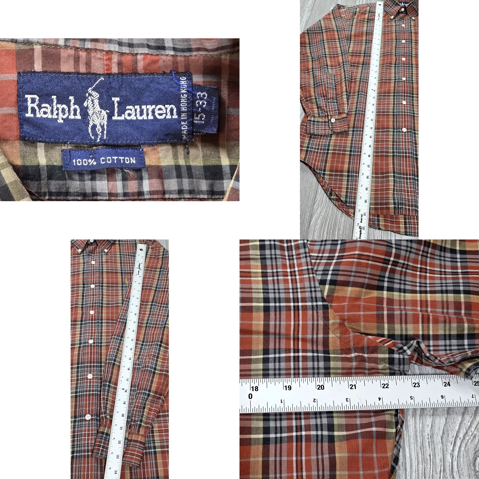 Polo Ralph Lauren VTG Ralph Lauren Polo Button Up Safari Plaid Long Sleeve Men 15-33 Gold Pony 90s Size US M / EU 48-50 / 2 - 8 Thumbnail