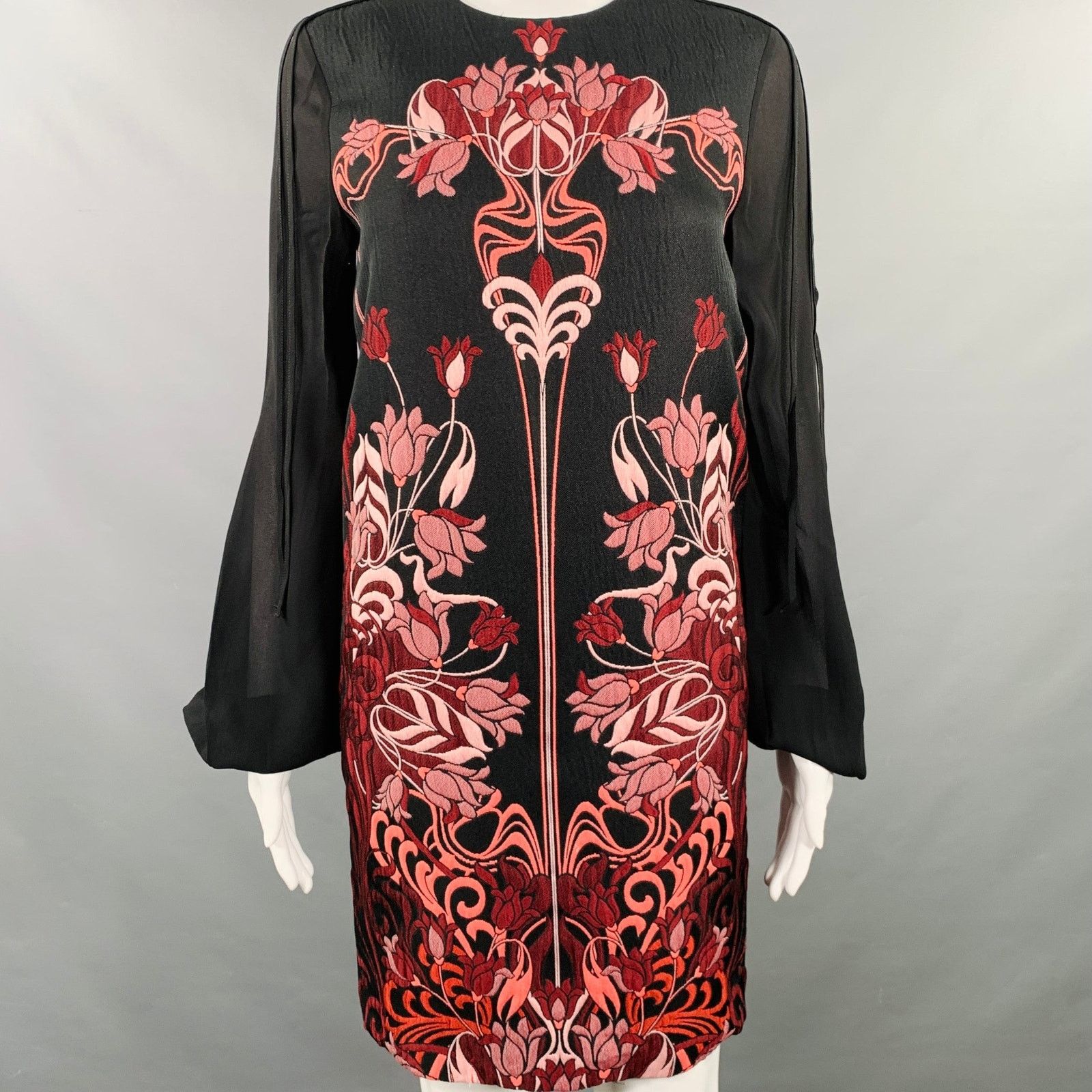 Giambattista Valli Size XS Black Burgundy Polyester Blend Floral Dress Size XS / US 0-2 / IT 36-38 - 2 Thumbnail