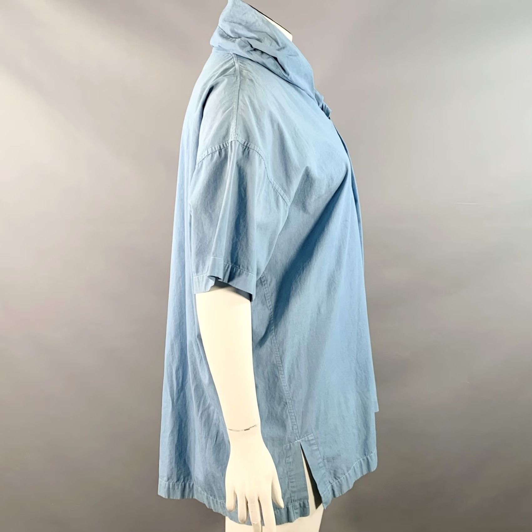Comme des Garcons Girl VINTAGE COMME des GARCONS Blue Cotton Shawl Collar Casual Top XXL Women Size XXL / US 16-18 / IT 52-54 - 3 Thumbnail