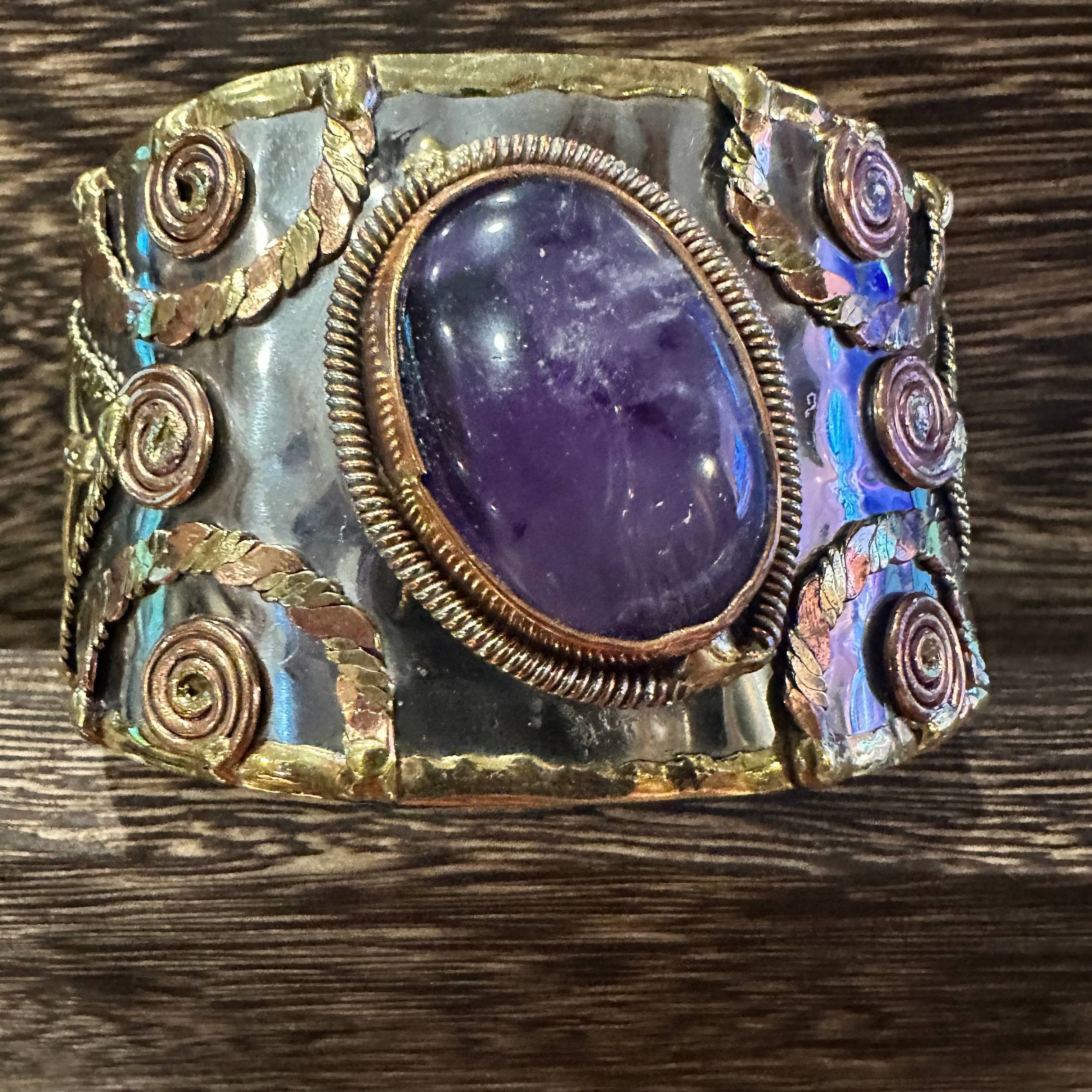 Other Artisan Purple Amethyst Cuff Bracelet, 2" Width, Adjustable Size ONE SIZE - 4 Thumbnail