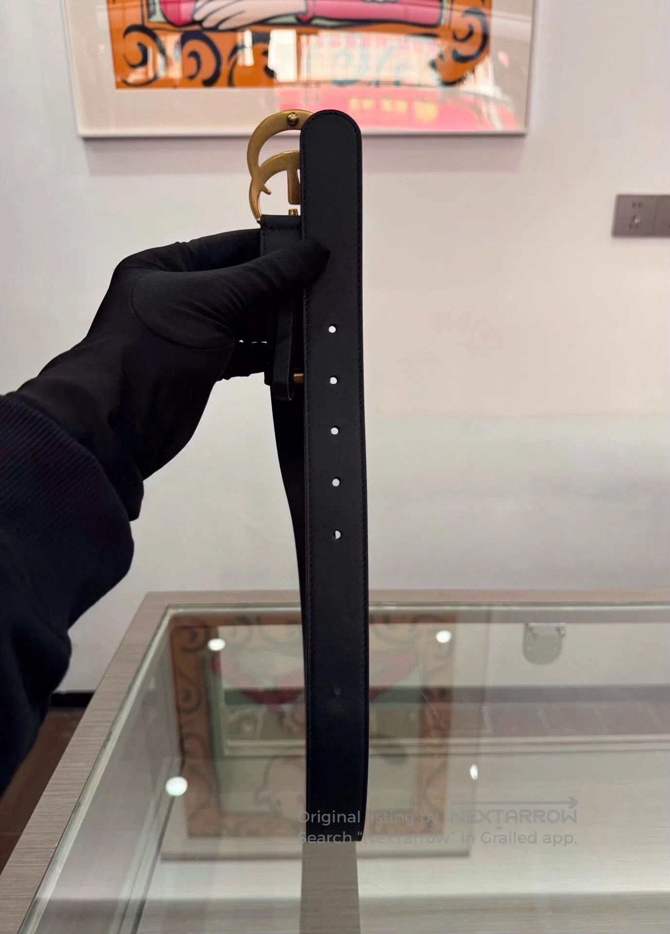 Gucci Black Leather Belt with Gold Interlocking Buckle. Size ONE SIZE - 4 Thumbnail